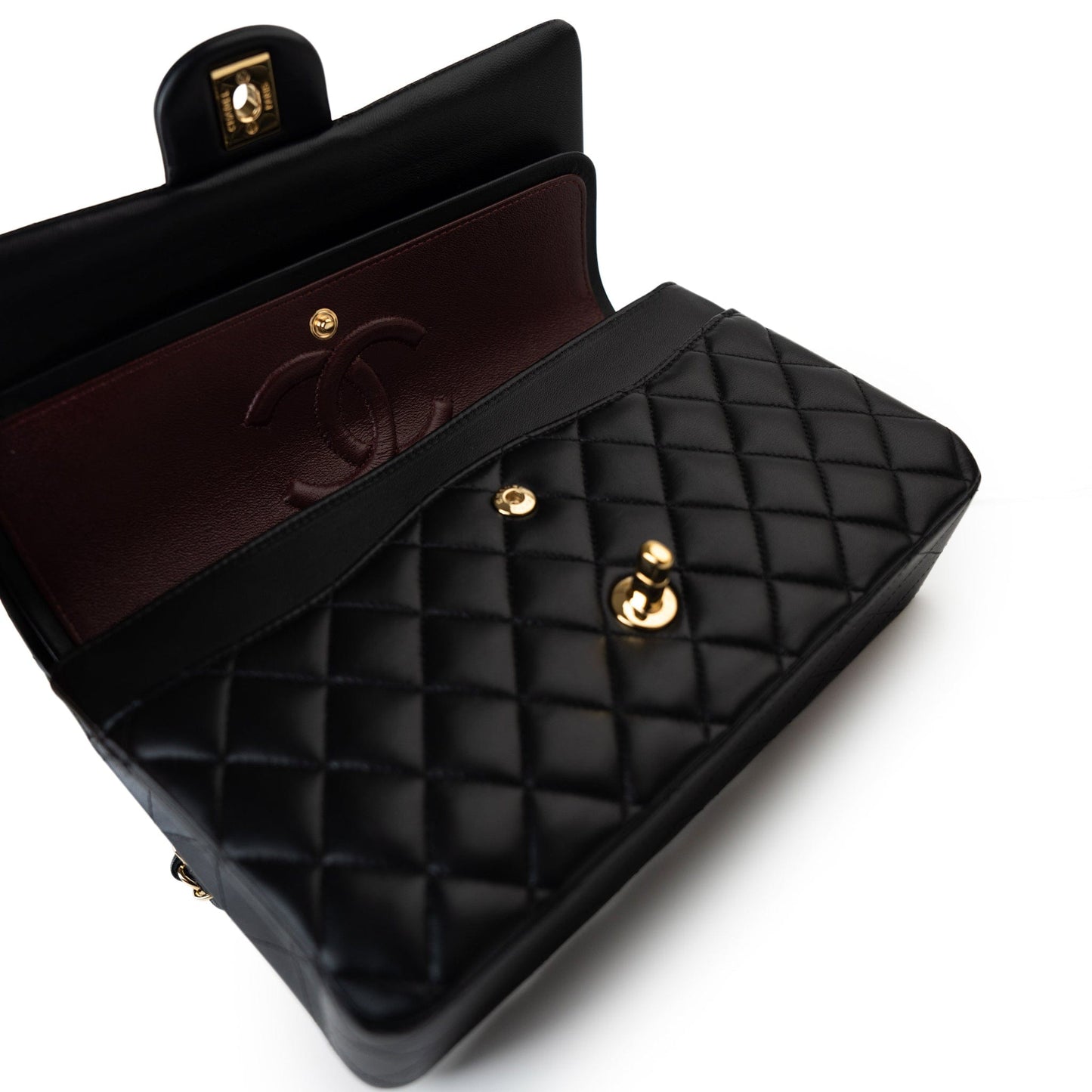 Black Lambskin Quilted Classic Flap Medium Light Gold Hardware