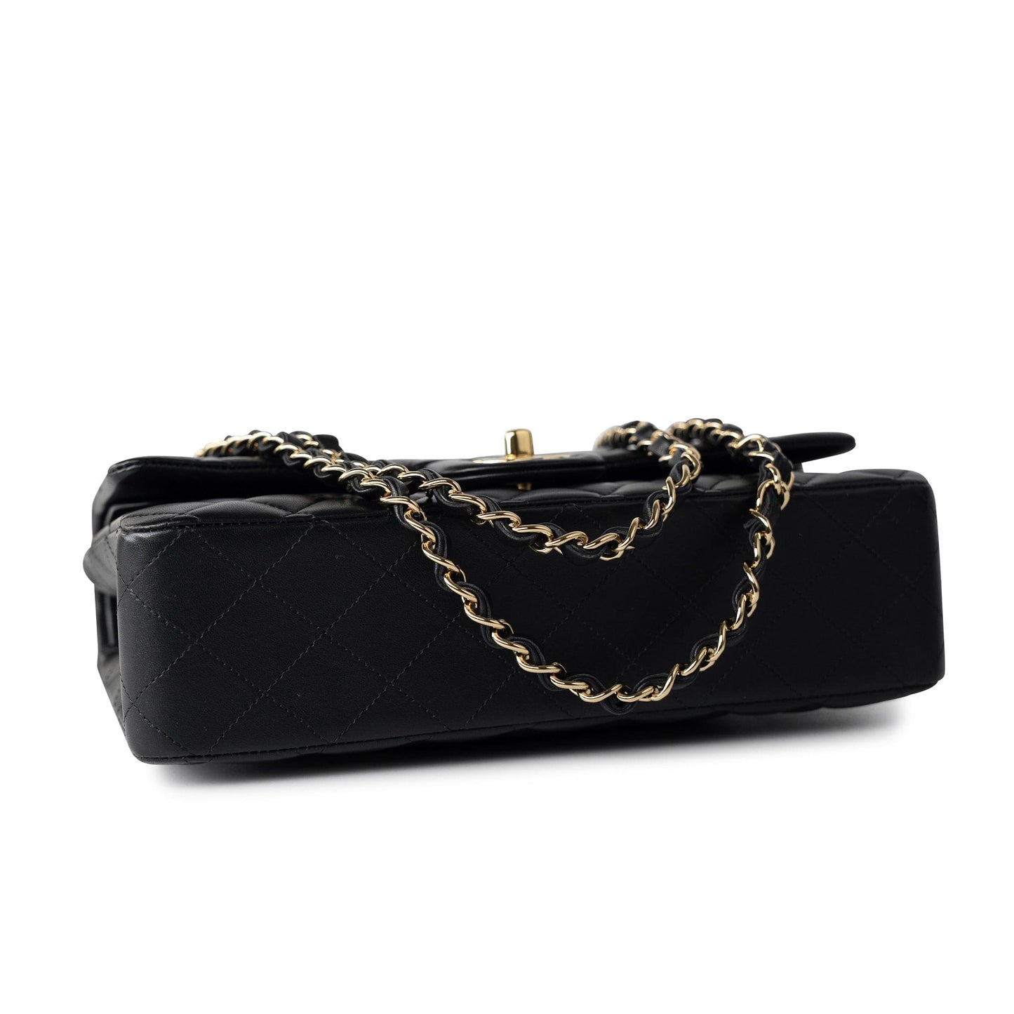 Black Lambskin Quilted Classic Flap Medium Light Gold Hardware