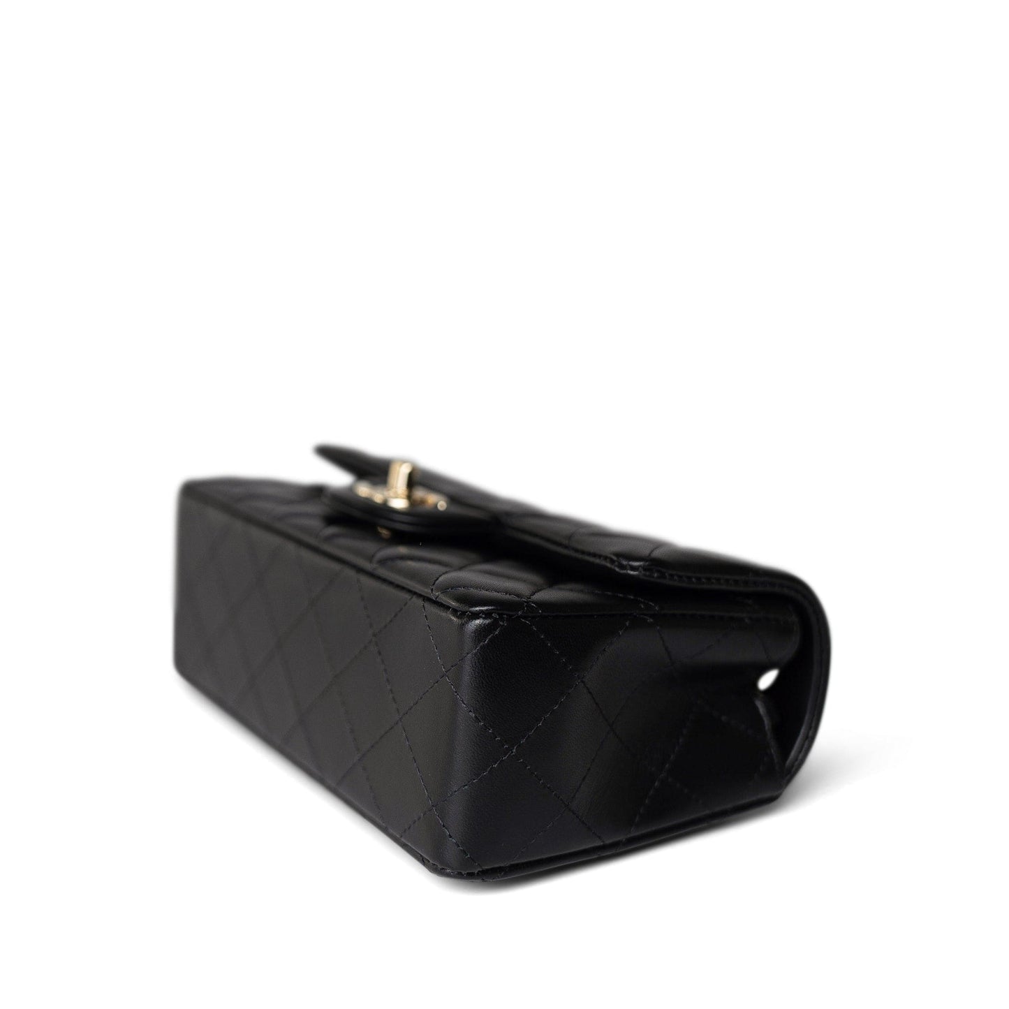 Black Lambskin Quilted Mini Rectangular Flap Light Gold Hardware