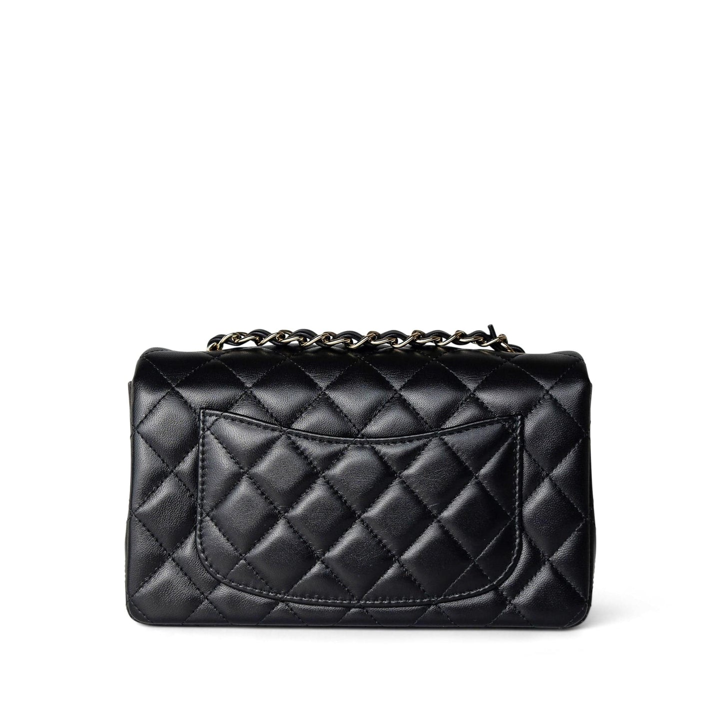 Black Lambskin Quilted Mini Rectangular Flap Light Gold Hardware