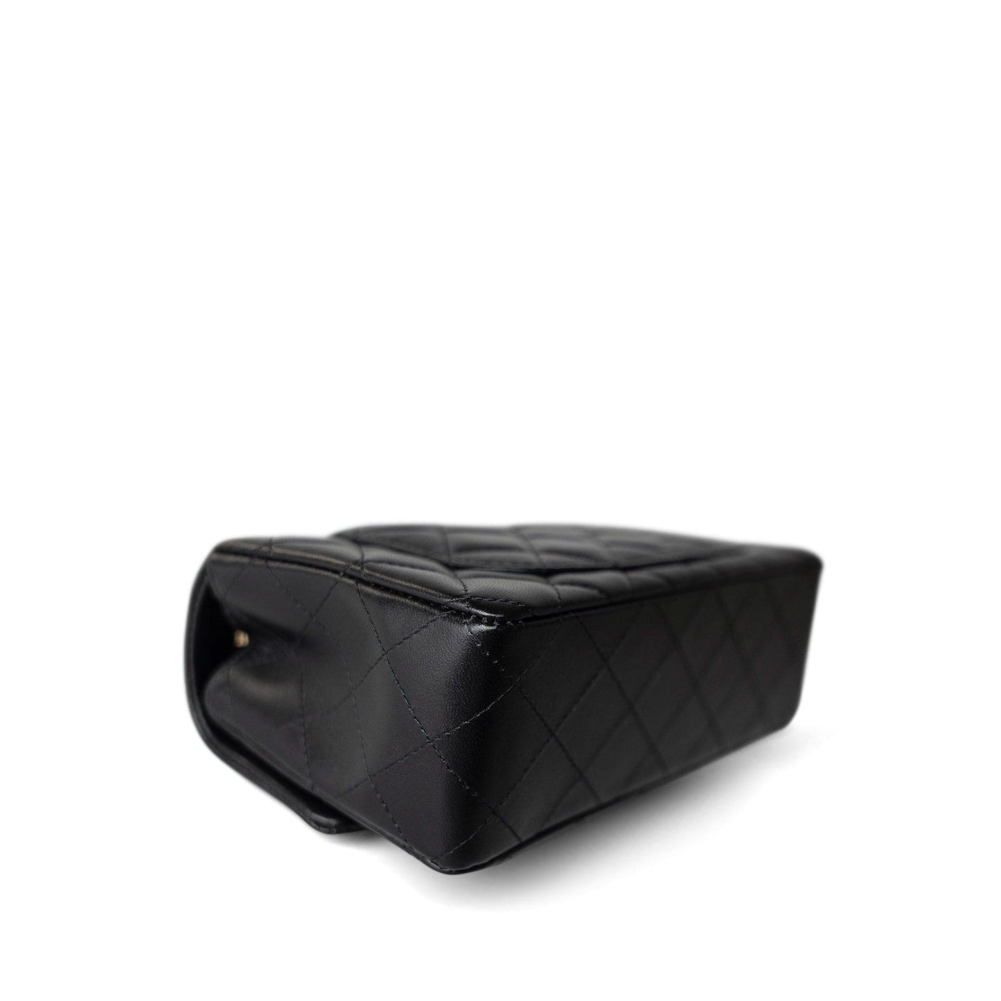 Black Lambskin Quilted Mini Rectangular Flap Light Gold Hardware