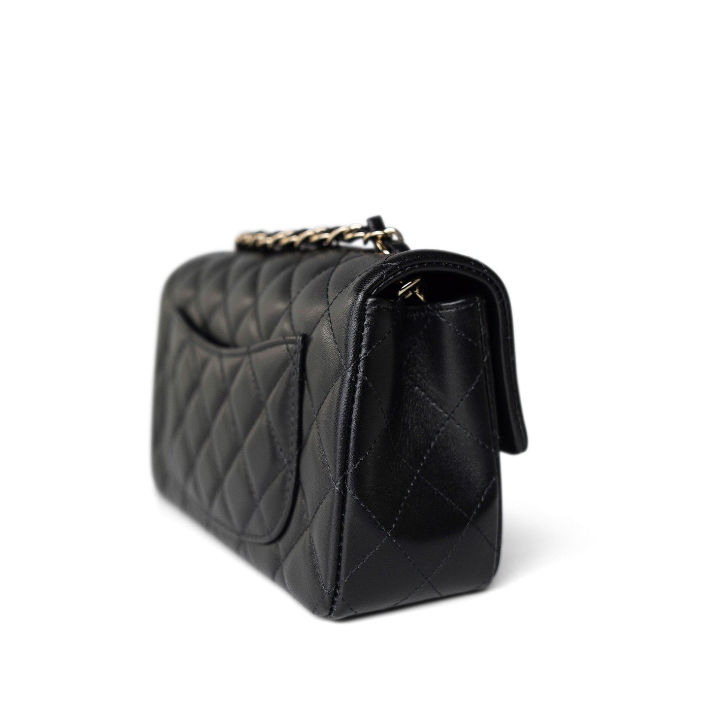 Black Lambskin Quilted Mini Rectangular Flap Light Gold Hardware