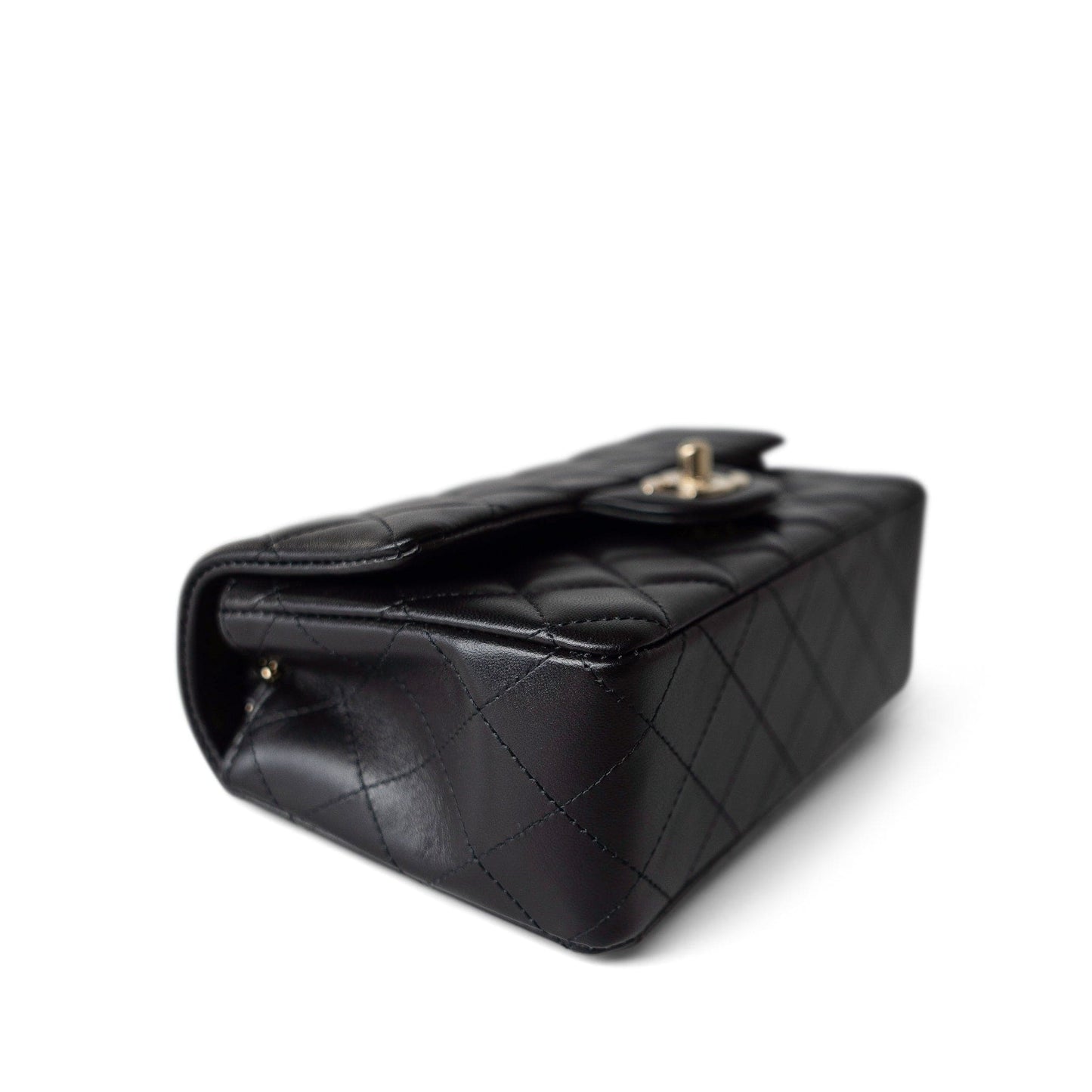 Black Lambskin Quilted Mini Rectangular Flap Light Gold Hardware
