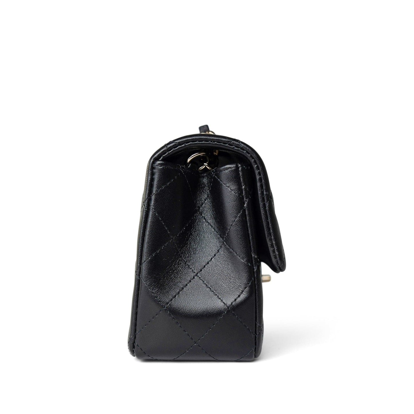 Black Lambskin Quilted Mini Rectangular Flap Light Gold Hardware