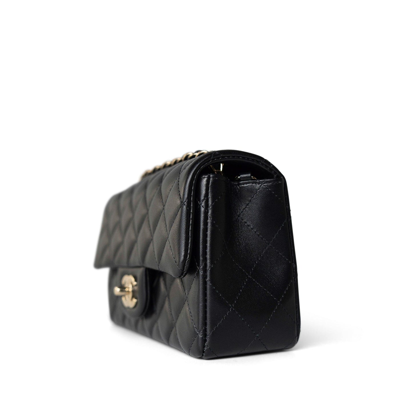 Black Lambskin Quilted Mini Rectangular Flap Light Gold Hardware
