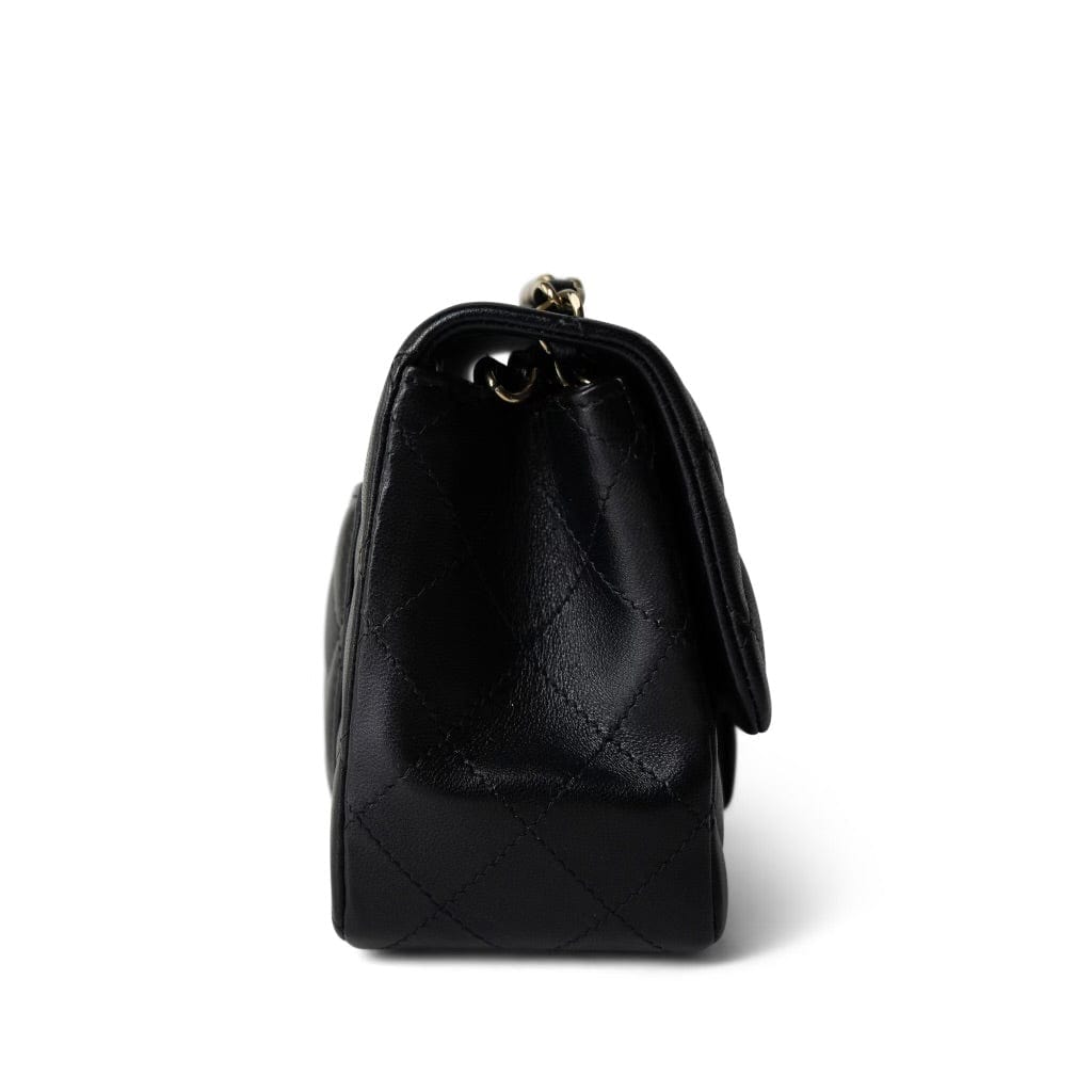 Black Lambskin Quilted Mini Square Flap Light Gold Hardware