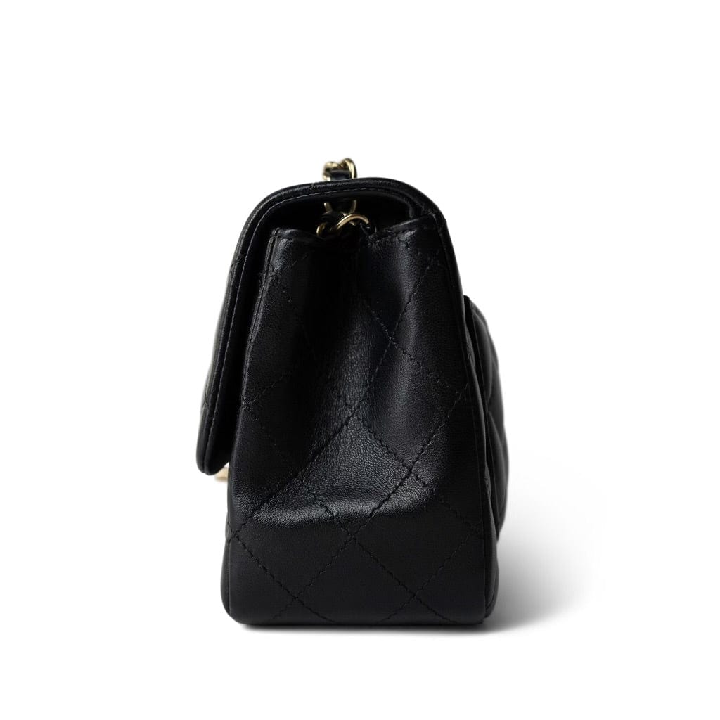 Black Lambskin Quilted Mini Square Flap Light Gold Hardware