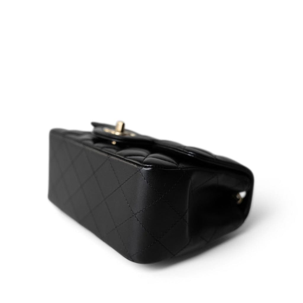 Black Lambskin Quilted Mini Square Flap Light Gold Hardware