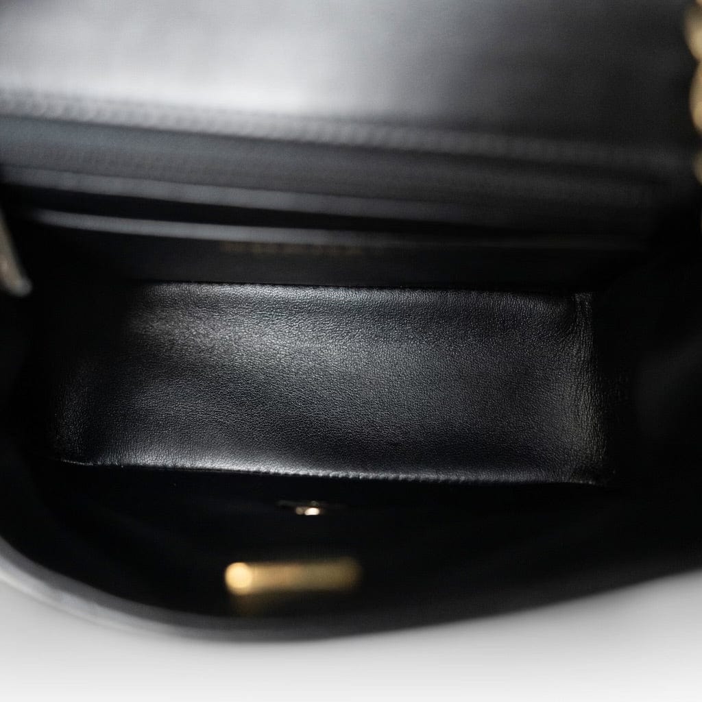 Black Lambskin Quilted Mini Square Flap Light Gold Hardware