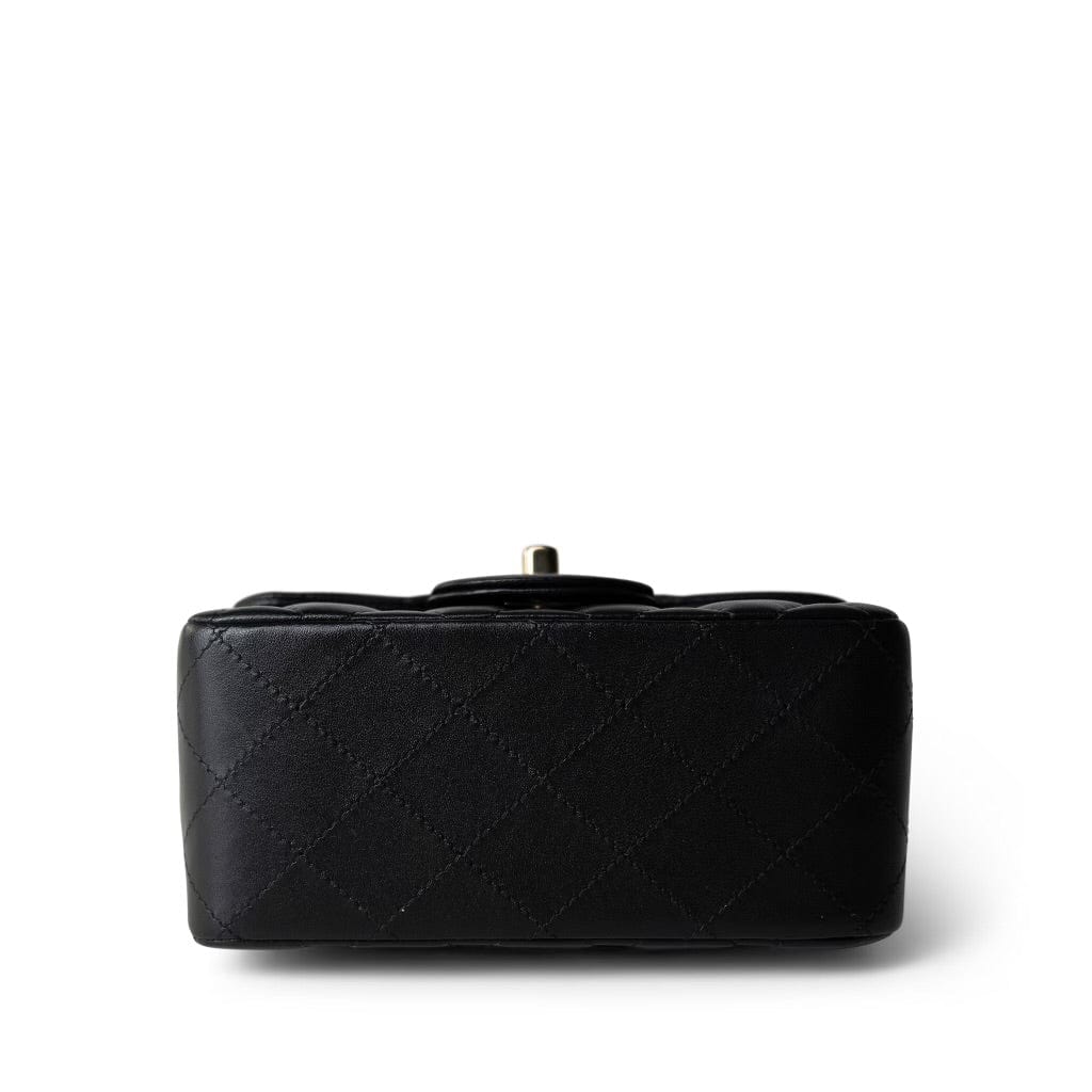 Black Lambskin Quilted Mini Square Flap Light Gold Hardware