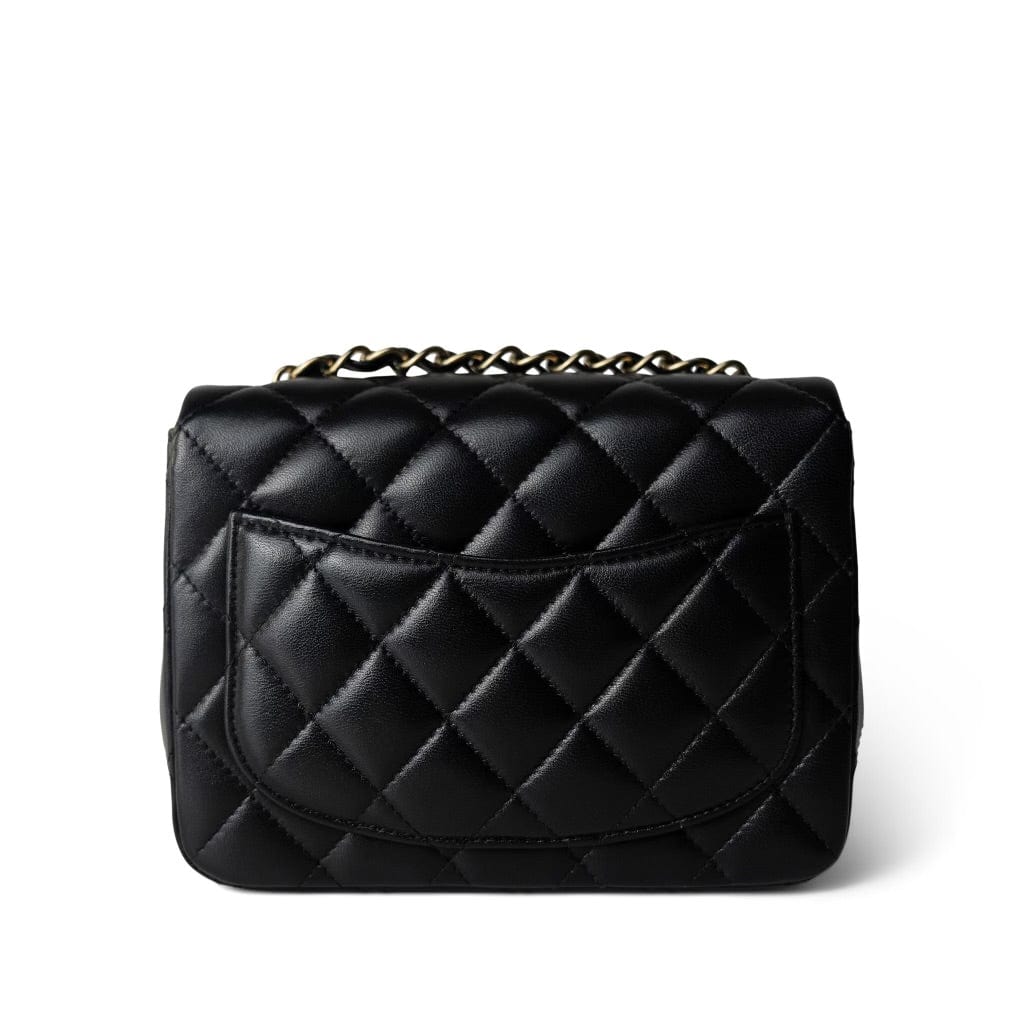 Black Lambskin Quilted Mini Square Flap Light Gold Hardware
