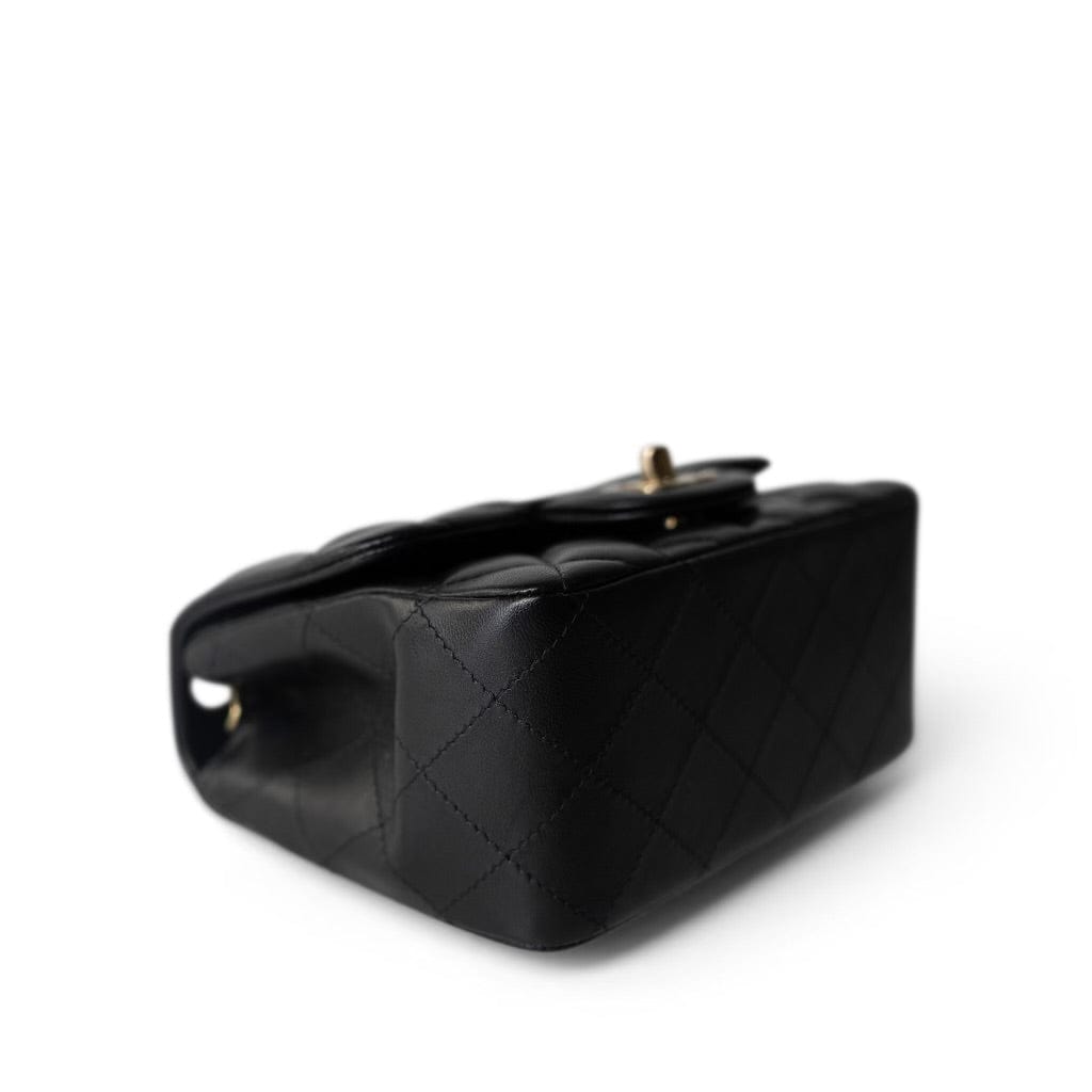 Black Lambskin Quilted Mini Square Flap Light Gold Hardware
