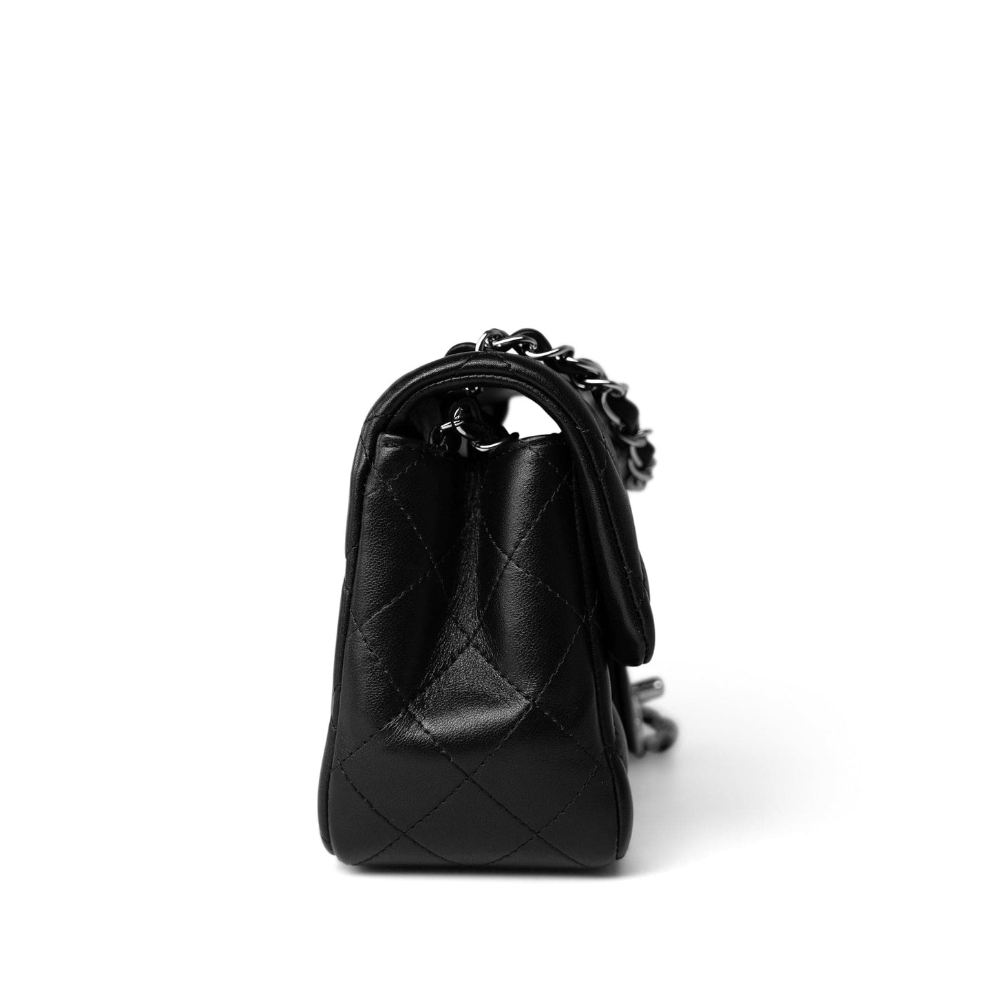 Black Lambskin Quilted Mini Square Flap Silver Hardware