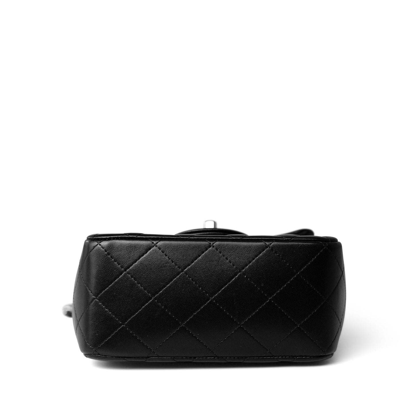 Black Lambskin Quilted Mini Square Flap Silver Hardware