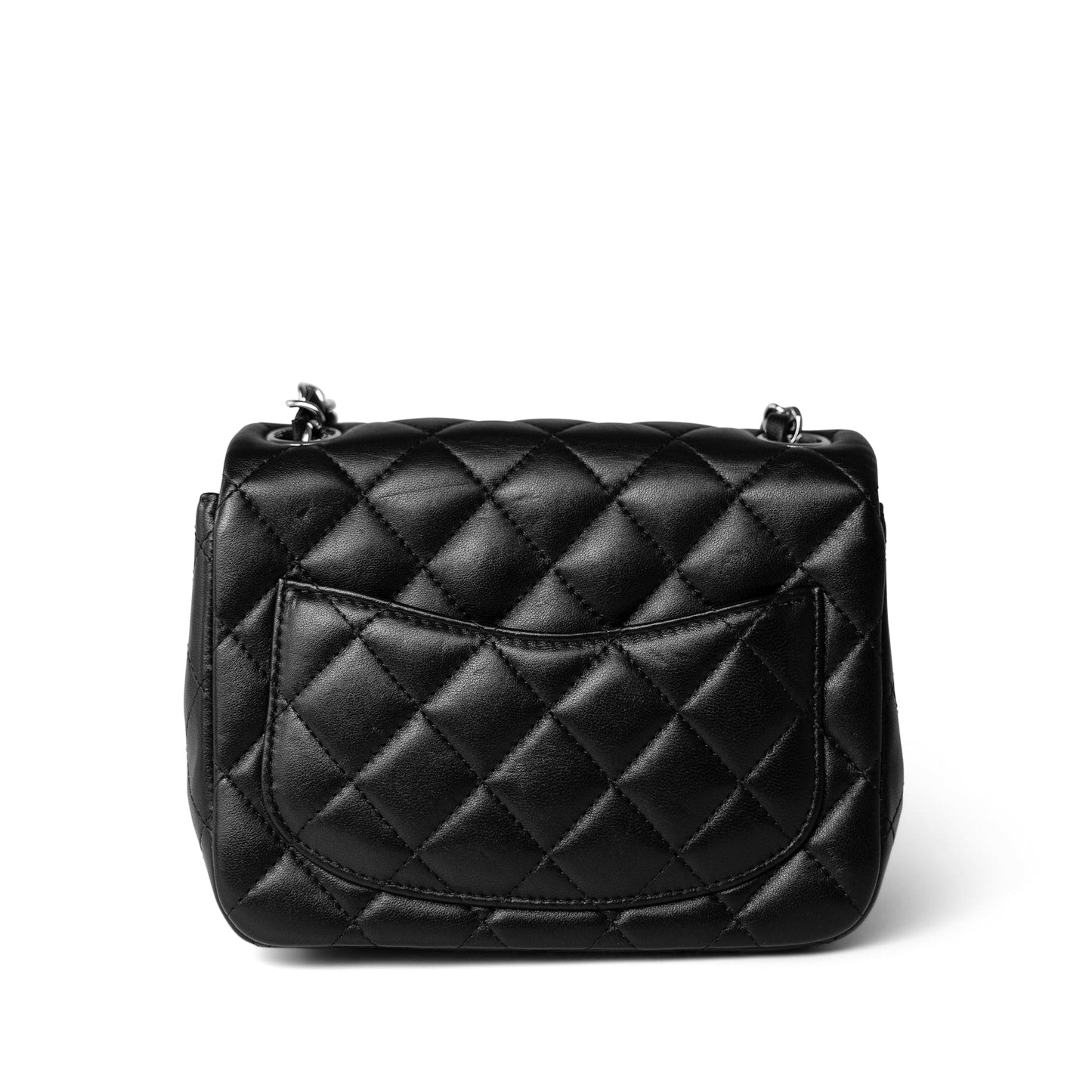 Black Lambskin Quilted Mini Square Flap Silver Hardware