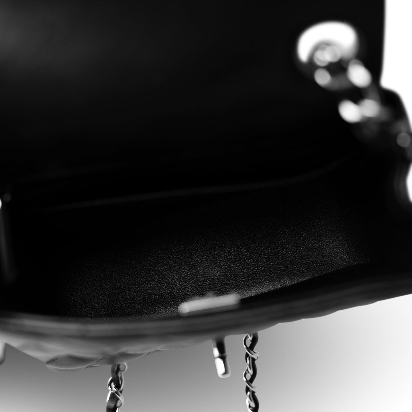 Black Lambskin Quilted Mini Square Flap Silver Hardware