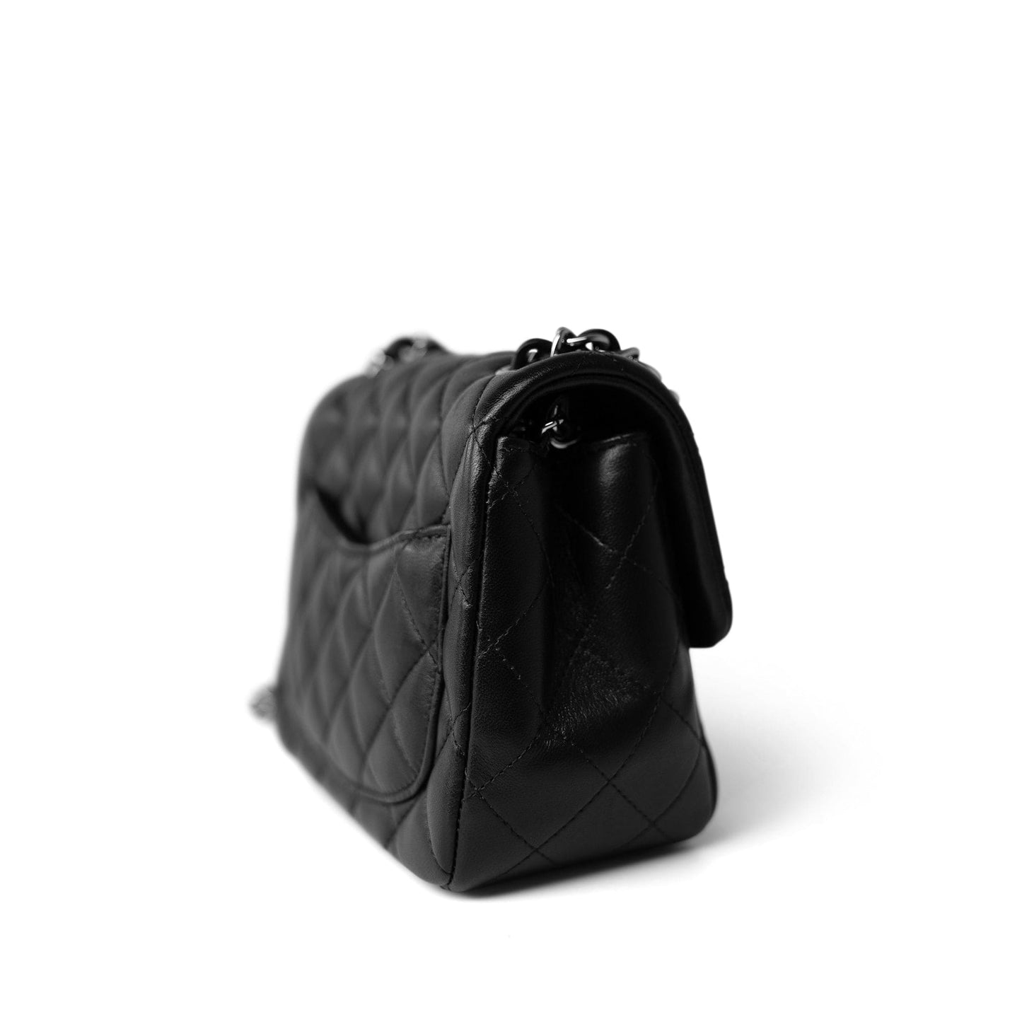 Black Lambskin Quilted Mini Square Flap Silver Hardware