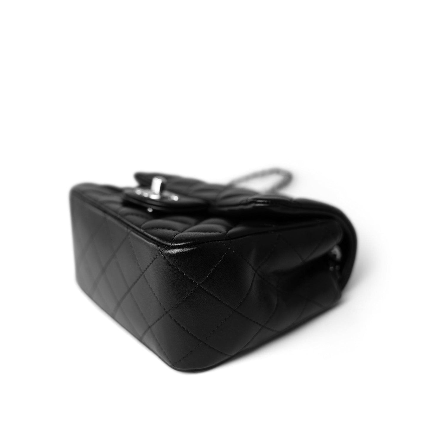 Black Lambskin Quilted Mini Square Flap Silver Hardware