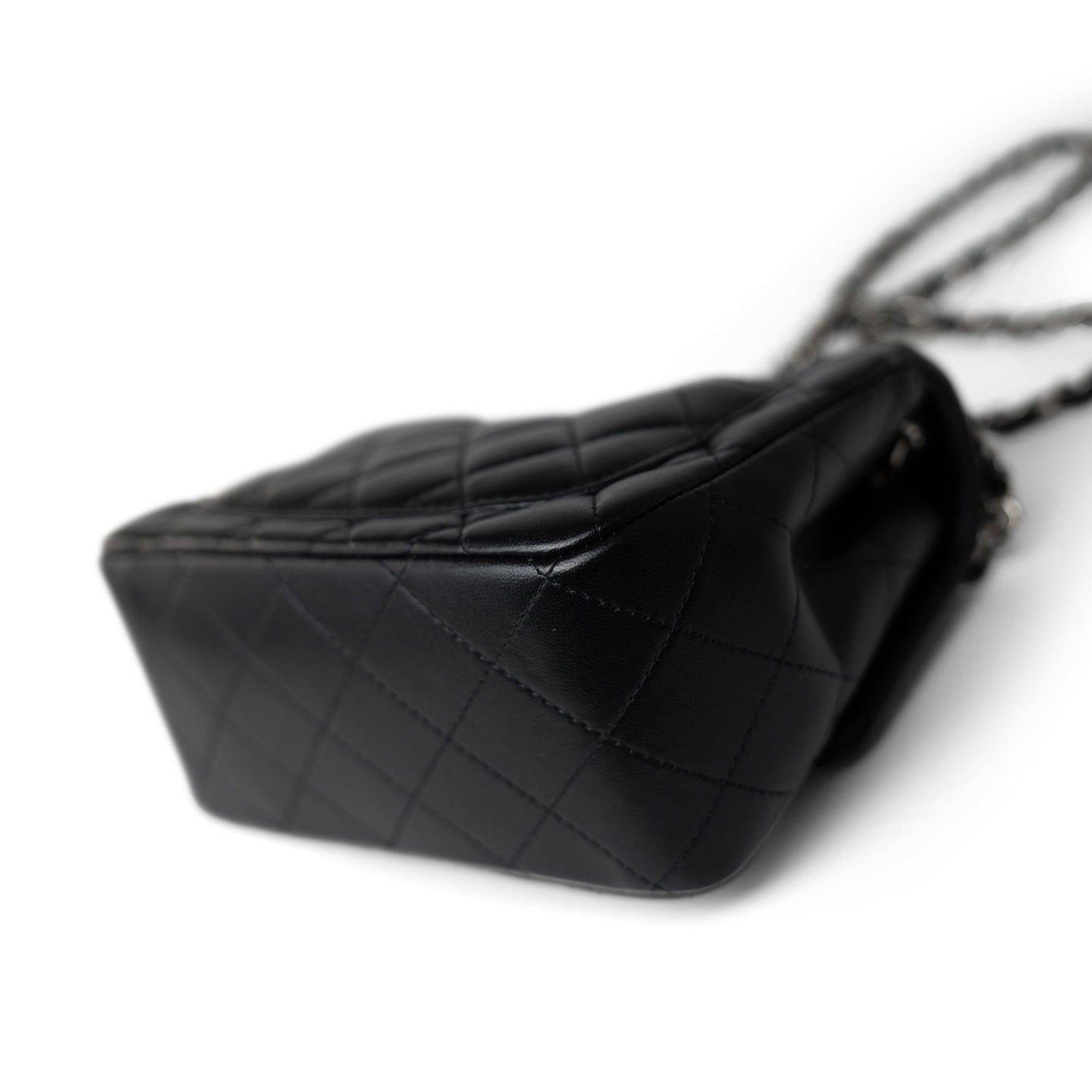 Black Lambskin Quilted Mini Square Flap Silver Hardware