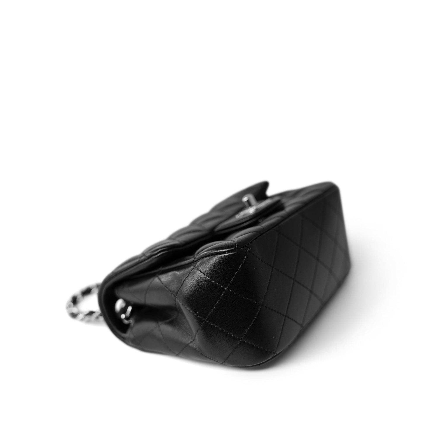 Black Lambskin Quilted Mini Square Flap Silver Hardware