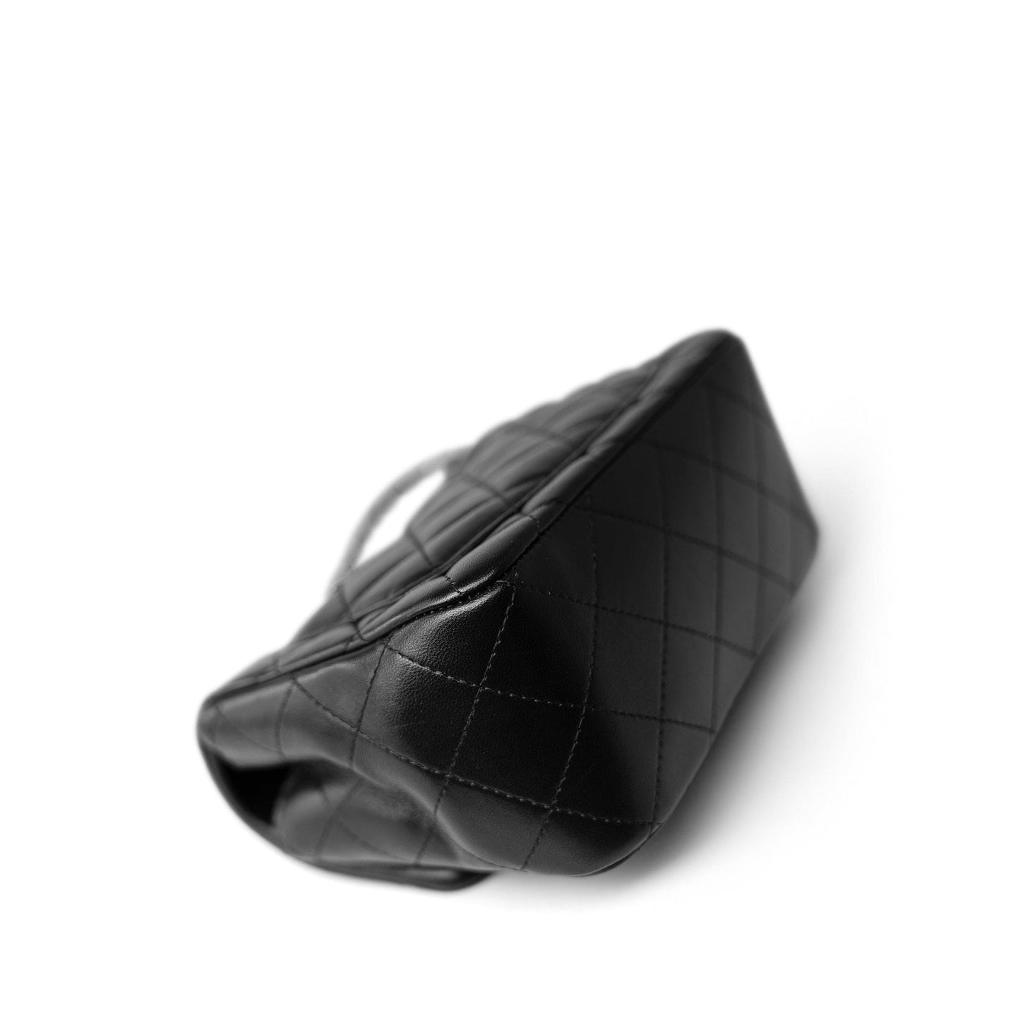 Black Lambskin Quilted Mini Square Flap Silver Hardware