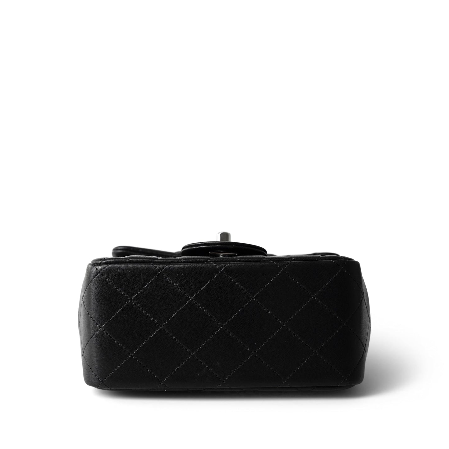 Black Lambskin Quilted Mini Square Flap Silver Hardware