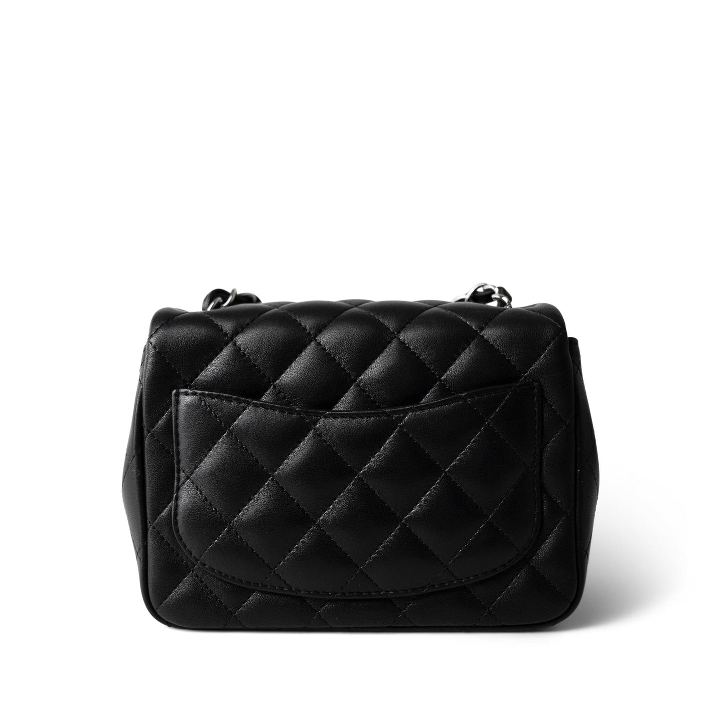Black Lambskin Quilted Mini Square Flap Silver Hardware