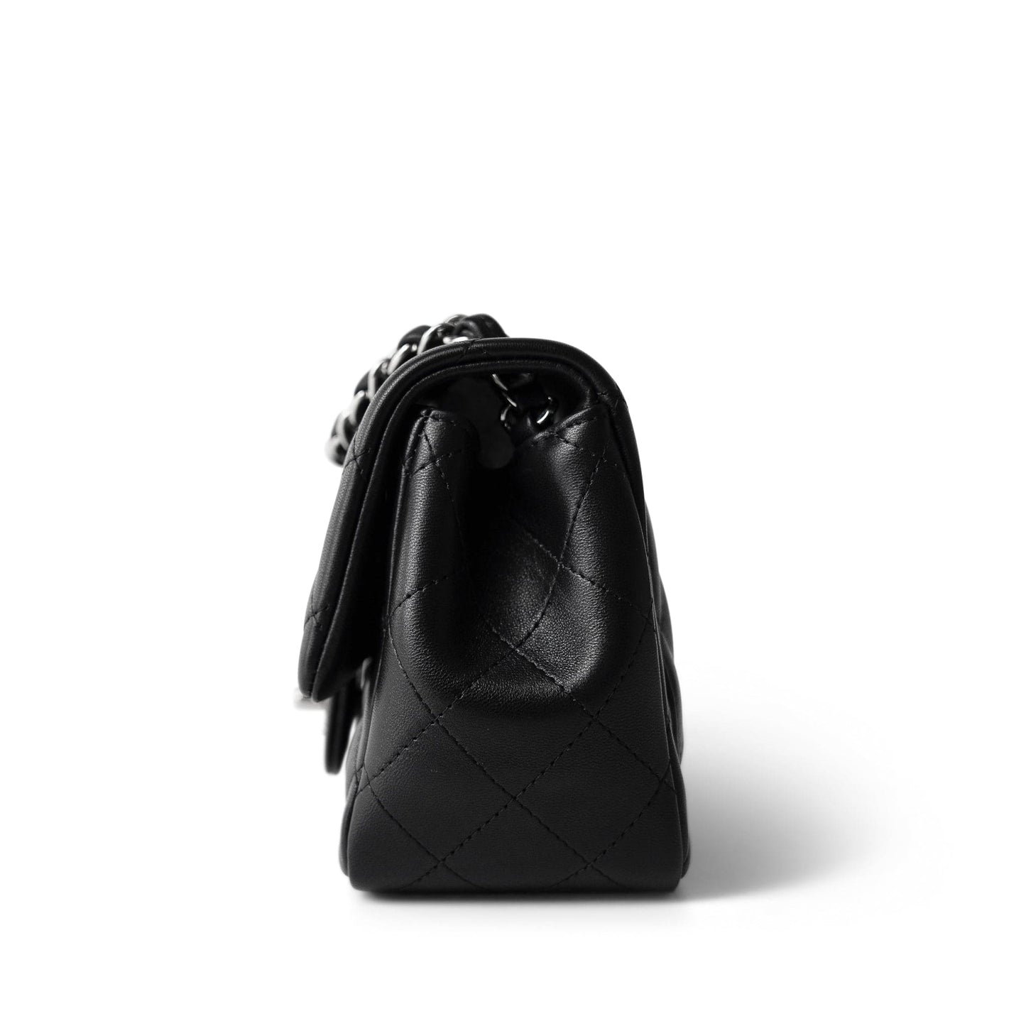 Black Lambskin Quilted Mini Square Flap Silver Hardware