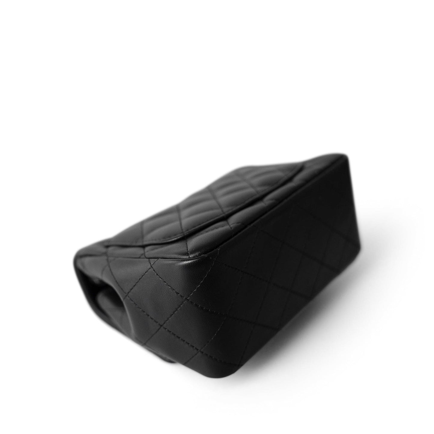 Black Lambskin Quilted Mini Square Flap Silver Hardware