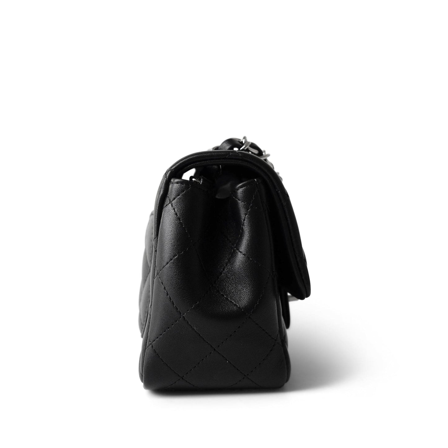 Black Lambskin Quilted Mini Square Flap Silver Hardware