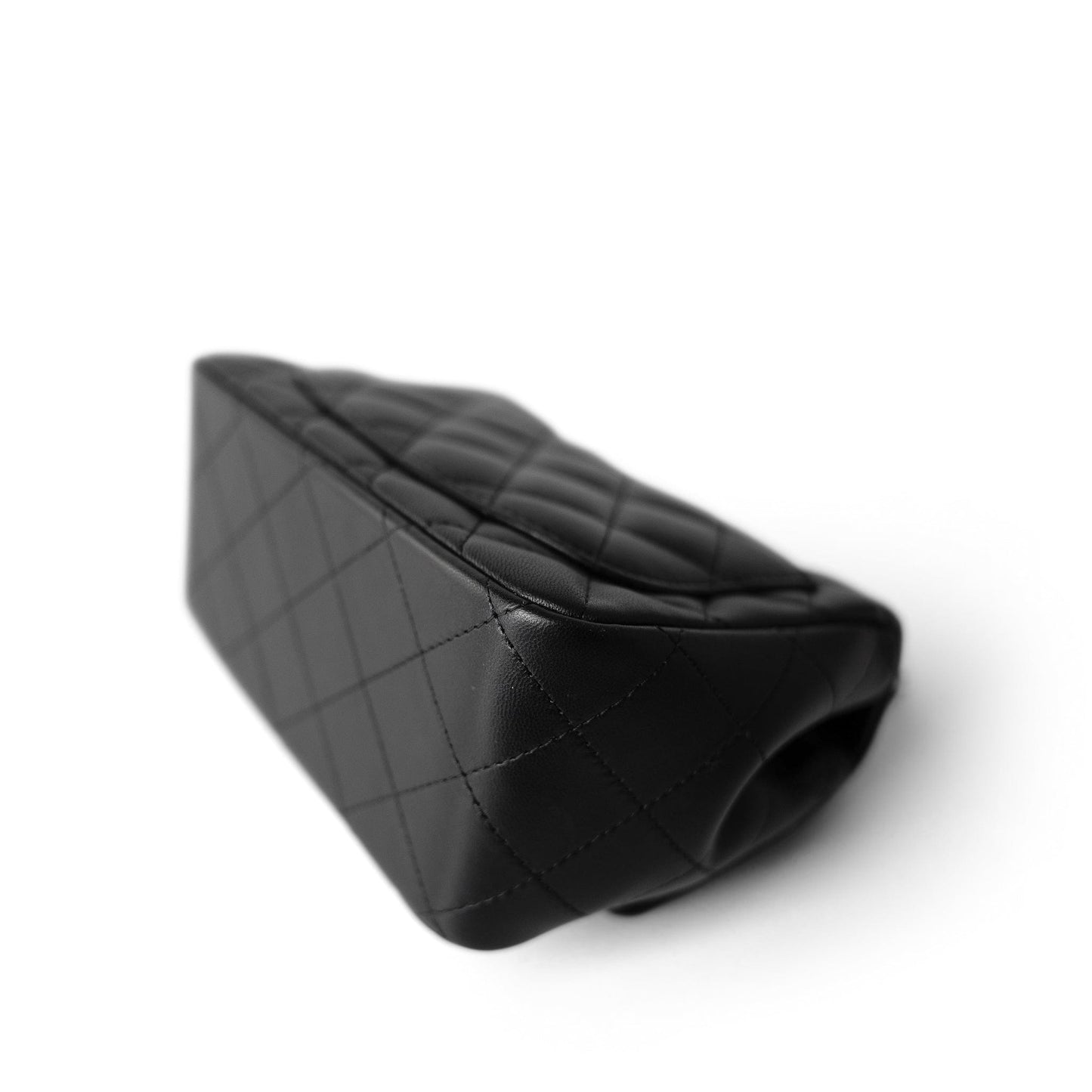 Black Lambskin Quilted Mini Square Flap Silver Hardware