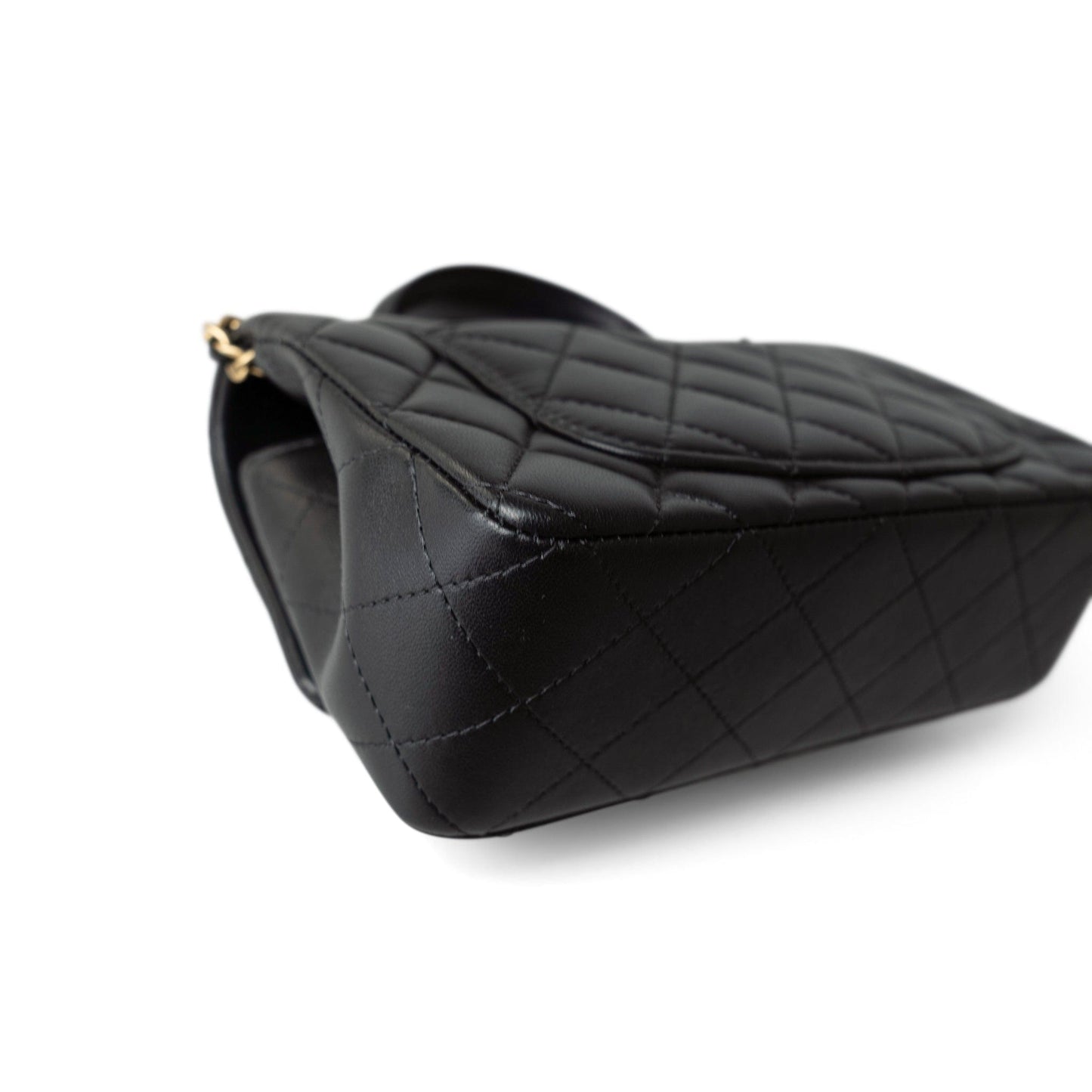 Black Lambskin Quilted Mini Top Handle Antique Gold Hardware