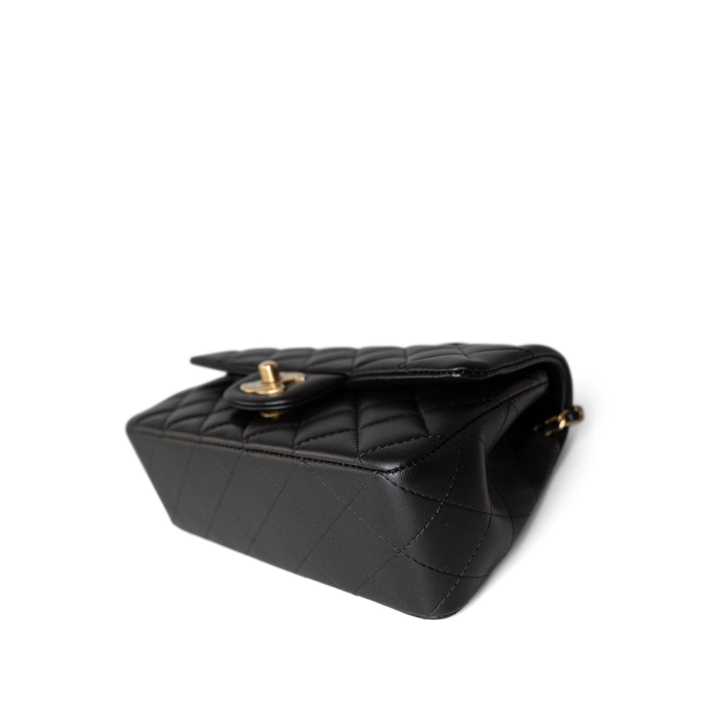 Black Lambskin Quilted Mini Top Handle Antique Gold Hardware