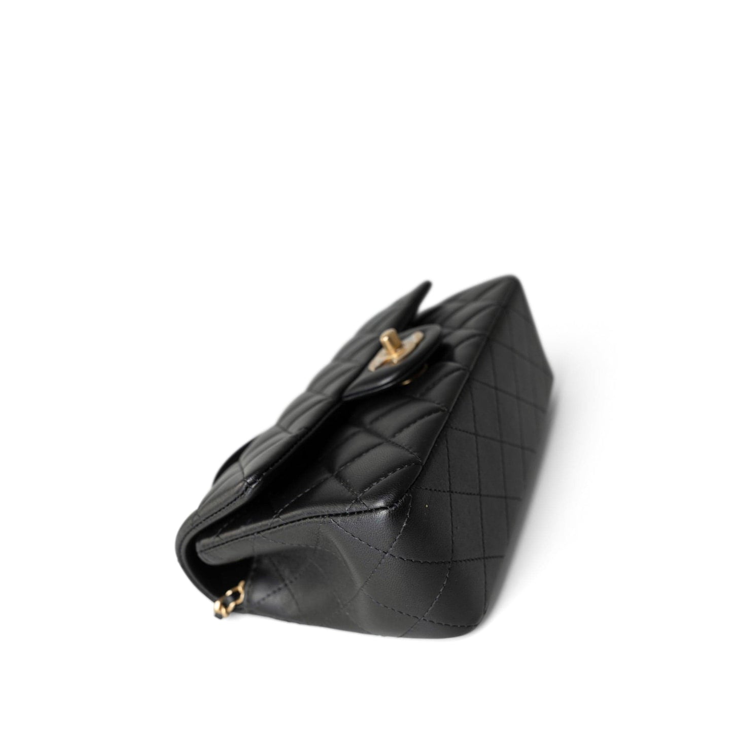 Black Lambskin Quilted Mini Top Handle Antique Gold Hardware