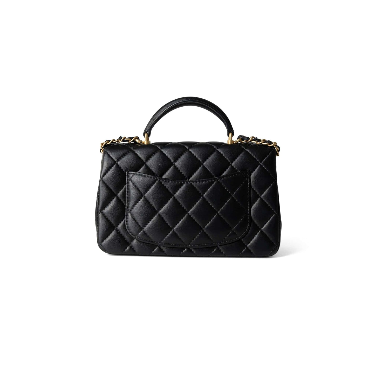 Black Lambskin Quilted Mini Top Handle Antique Gold Hardware