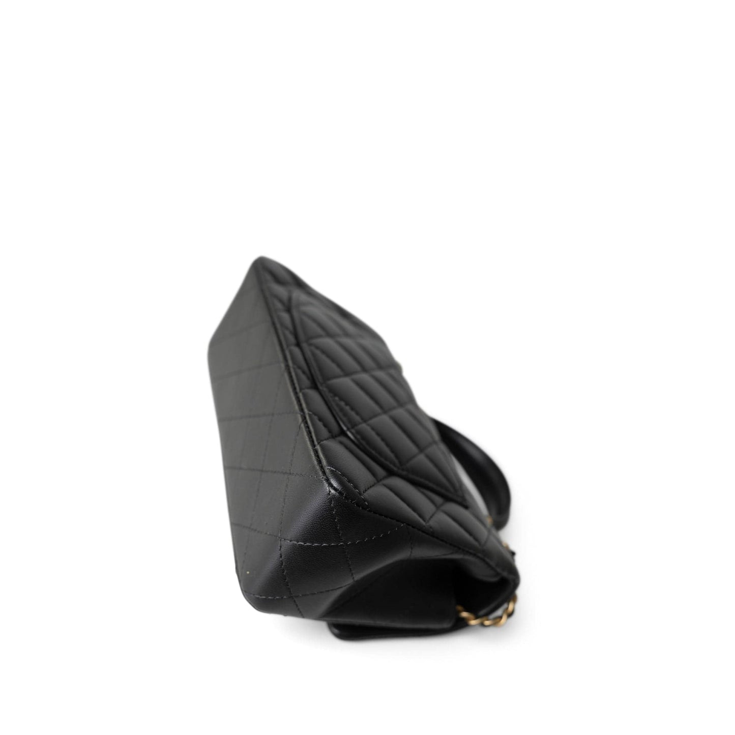 Black Lambskin Quilted Mini Top Handle Antique Gold Hardware