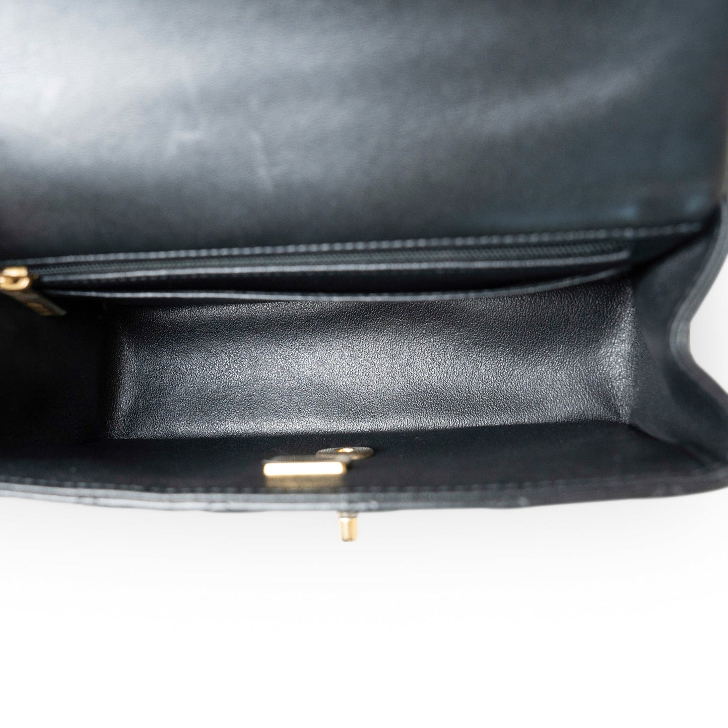 Black Lambskin Quilted Mini Top Handle Antique Gold Hardware