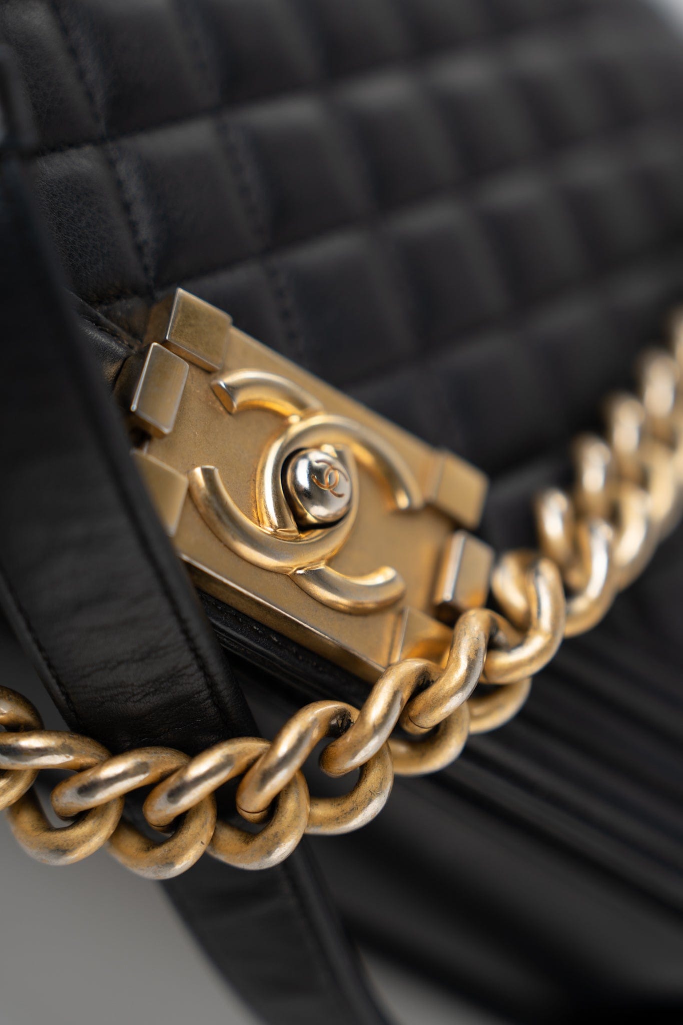 Black Lambskin Quilted New Medium Boy Bag Aged Gold Hardware