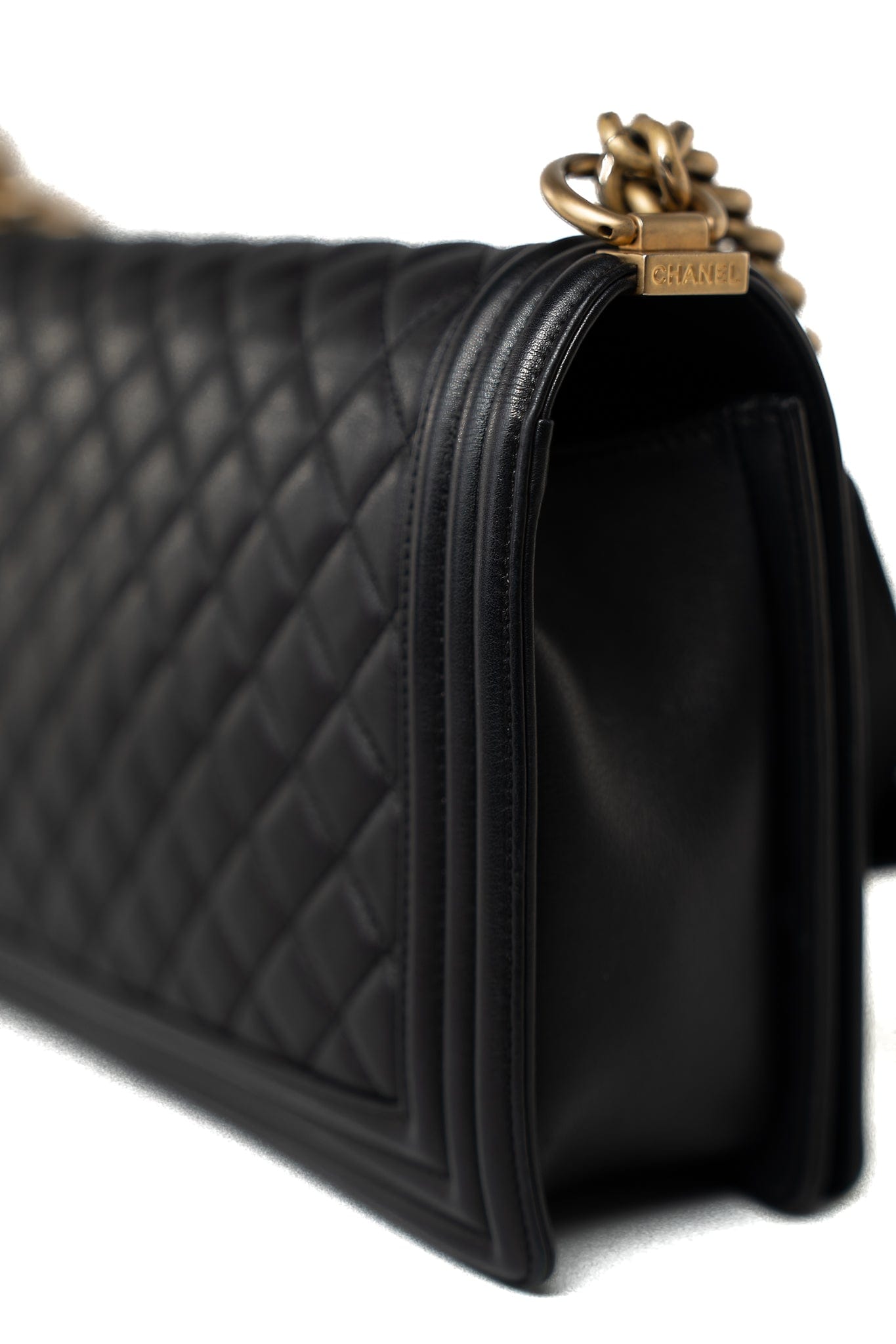 Black Lambskin Quilted New Medium Boy Bag Aged Gold Hardware