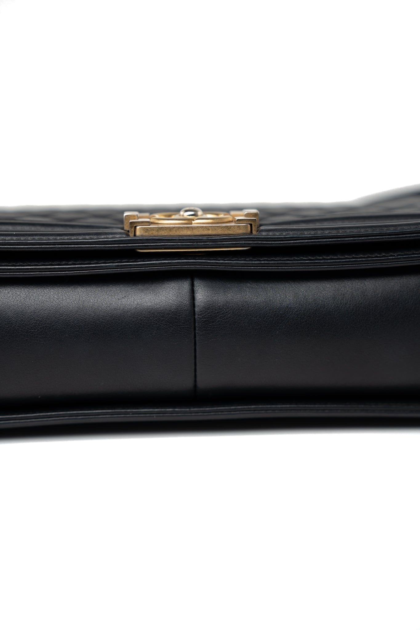 Black Lambskin Quilted New Medium Boy Bag Aged Gold Hardware