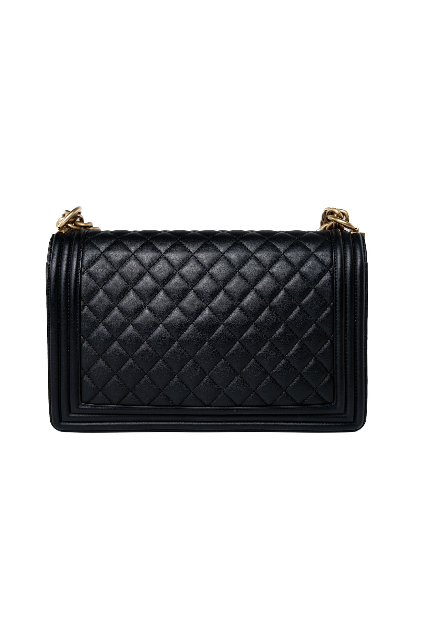 Black Lambskin Quilted New Medium Boy Bag Aged Gold Hardware