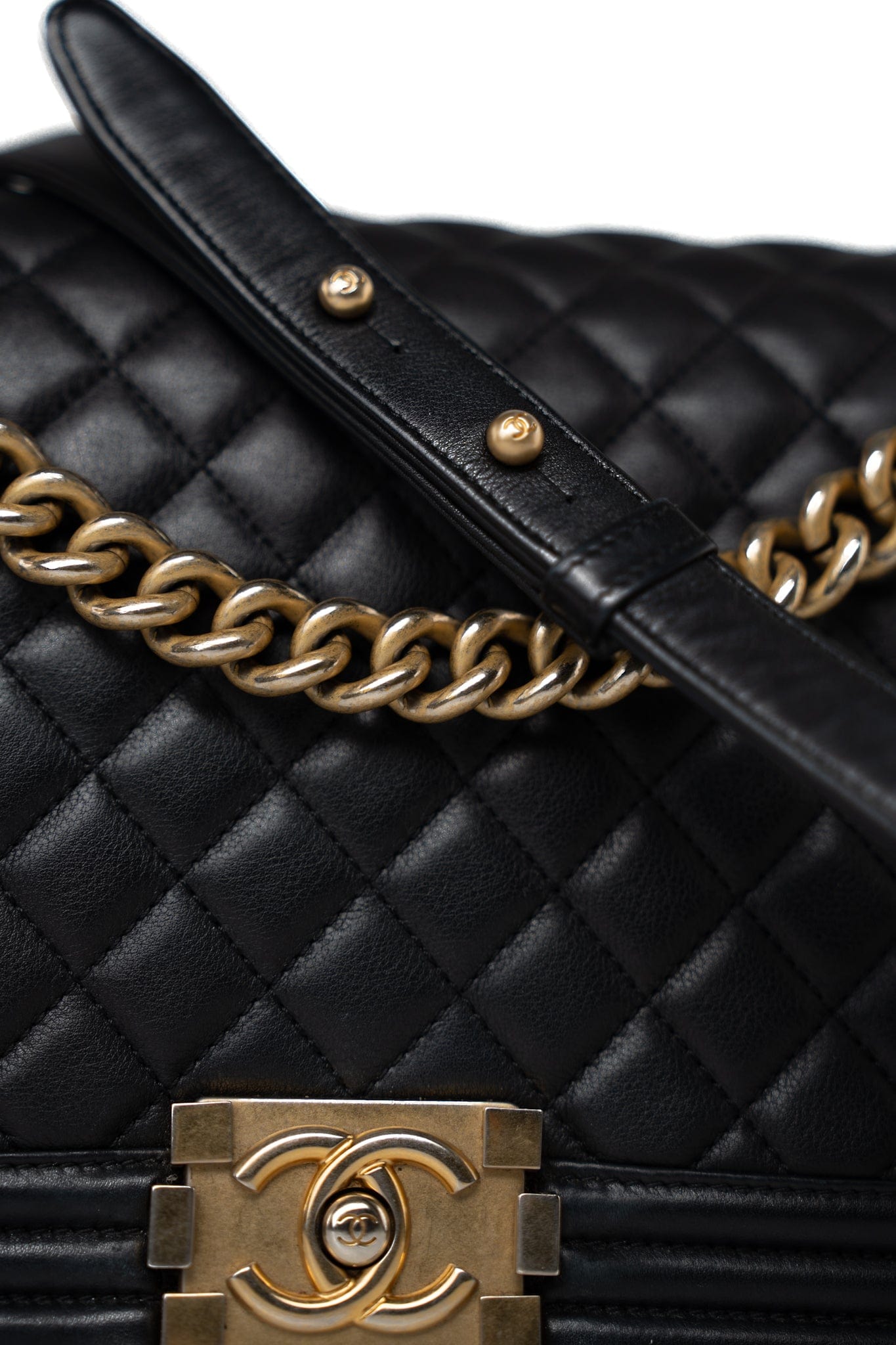 Black Lambskin Quilted New Medium Boy Bag Aged Gold Hardware