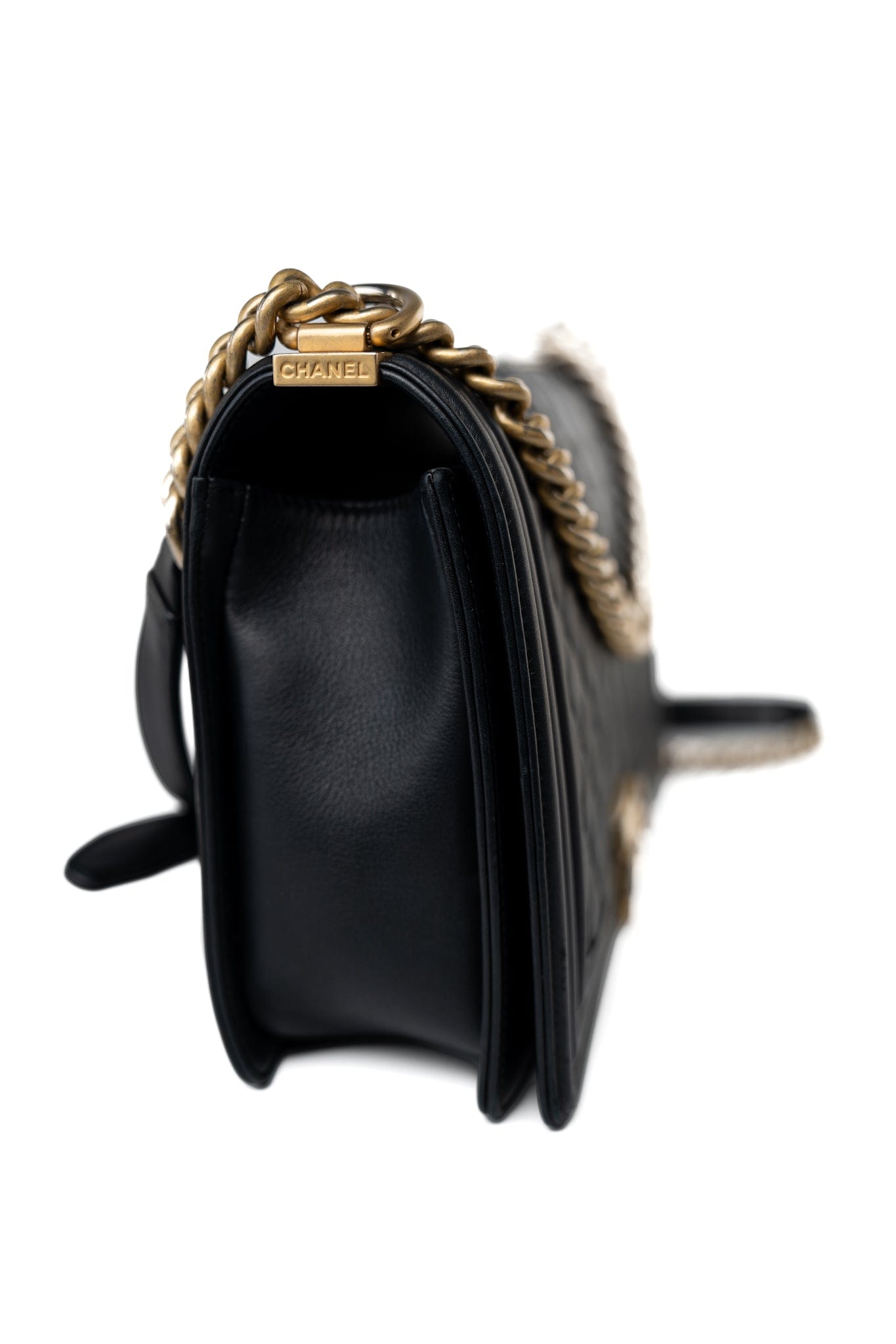 Black Lambskin Quilted New Medium Boy Bag Aged Gold Hardware