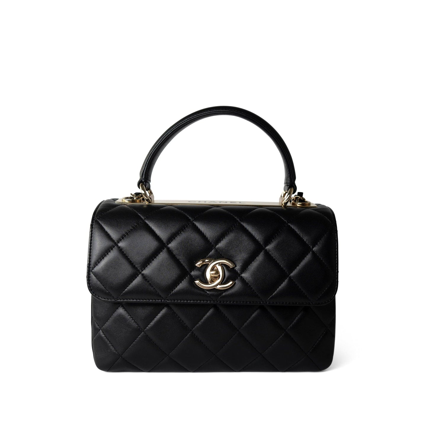 Black Lambskin Quilted Trendy CC Small Light Gold Hardware
