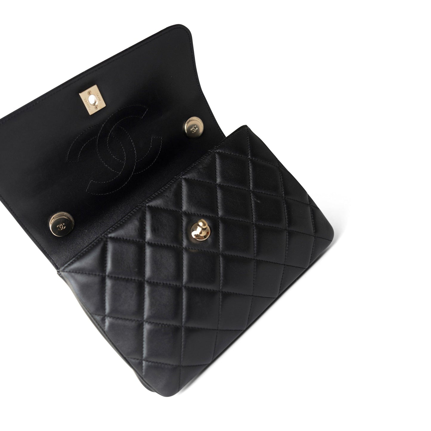 Black Lambskin Quilted Trendy CC Small Light Gold Hardware