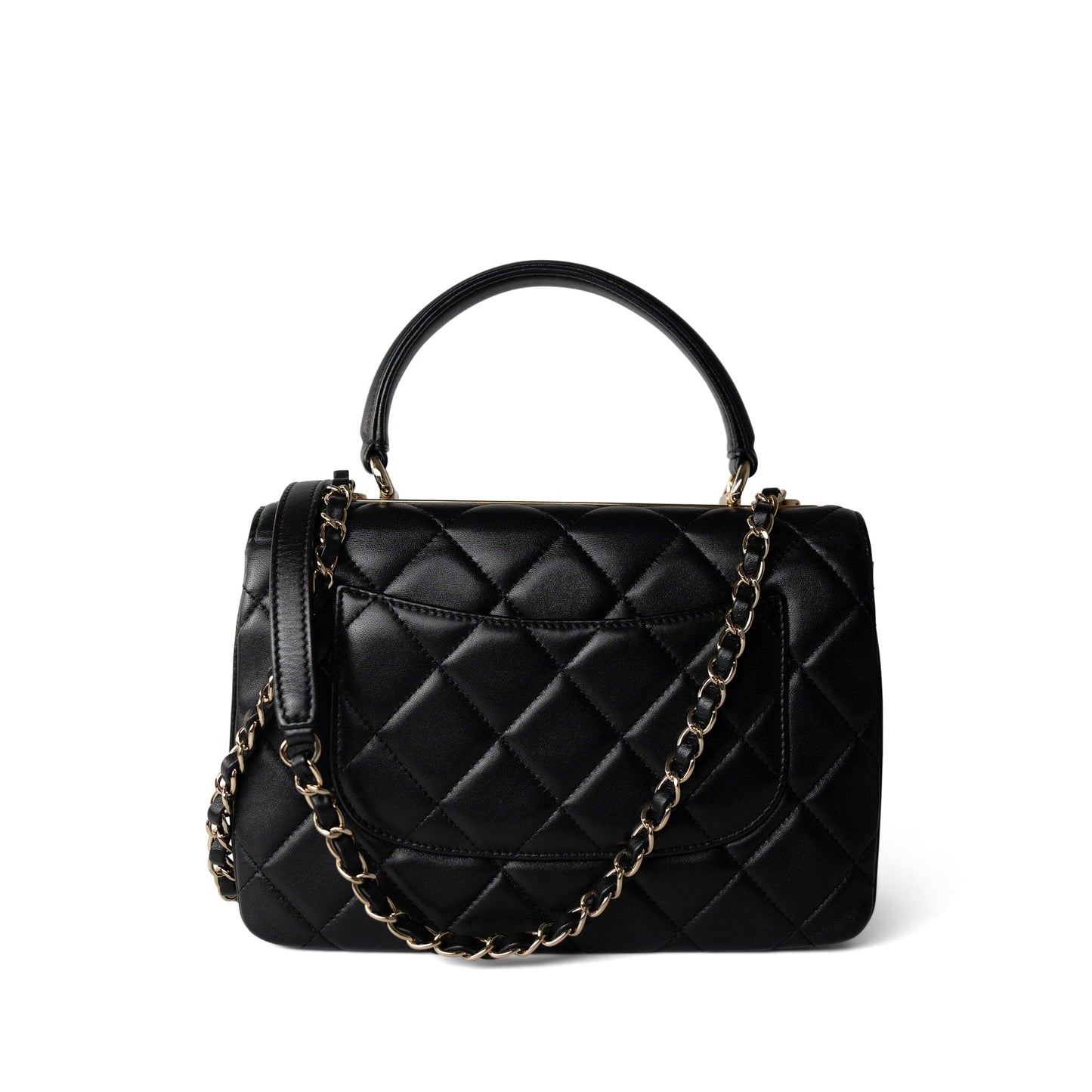 Black Lambskin Quilted Trendy CC Small Light Gold Hardware