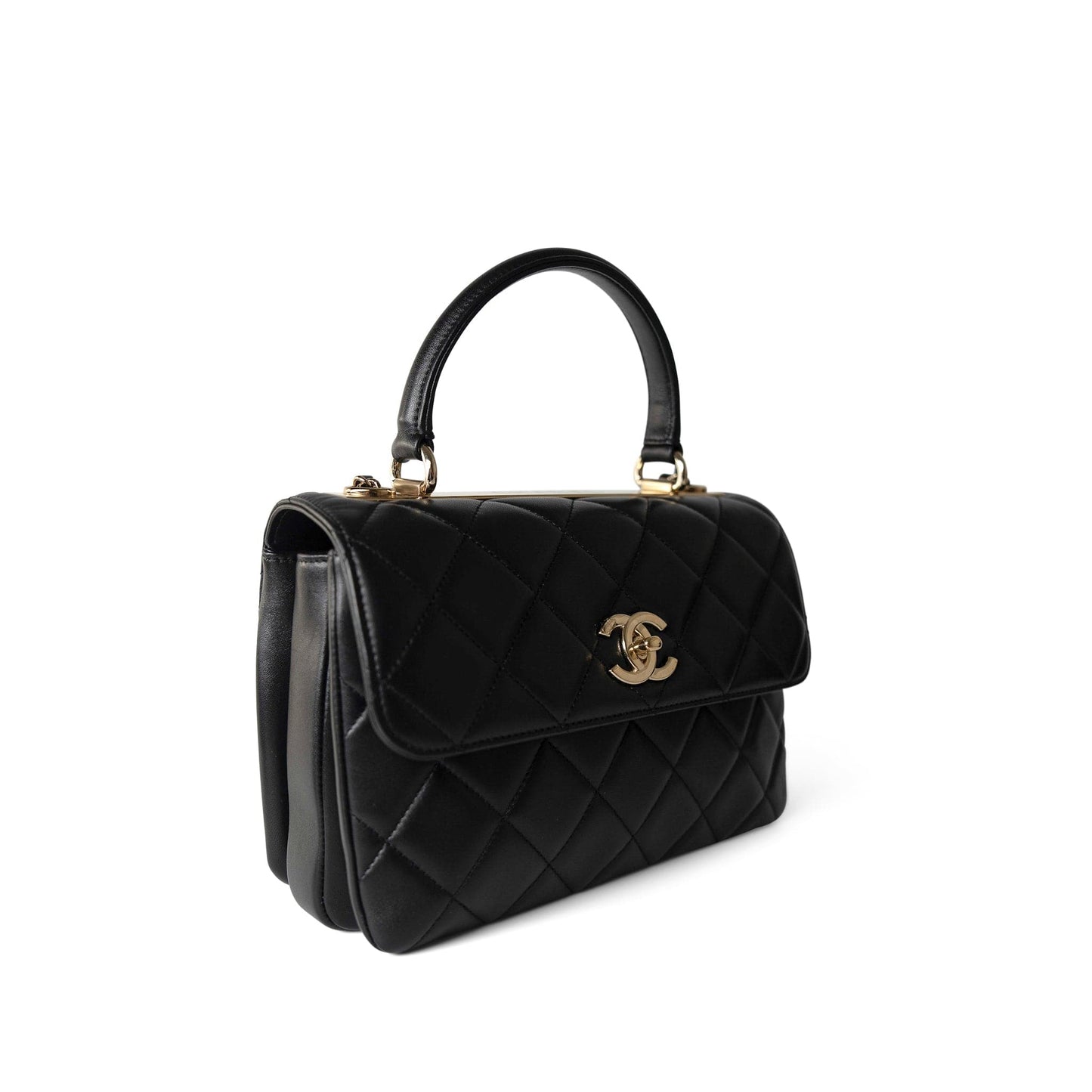 Black Lambskin Quilted Trendy CC Small Light Gold Hardware