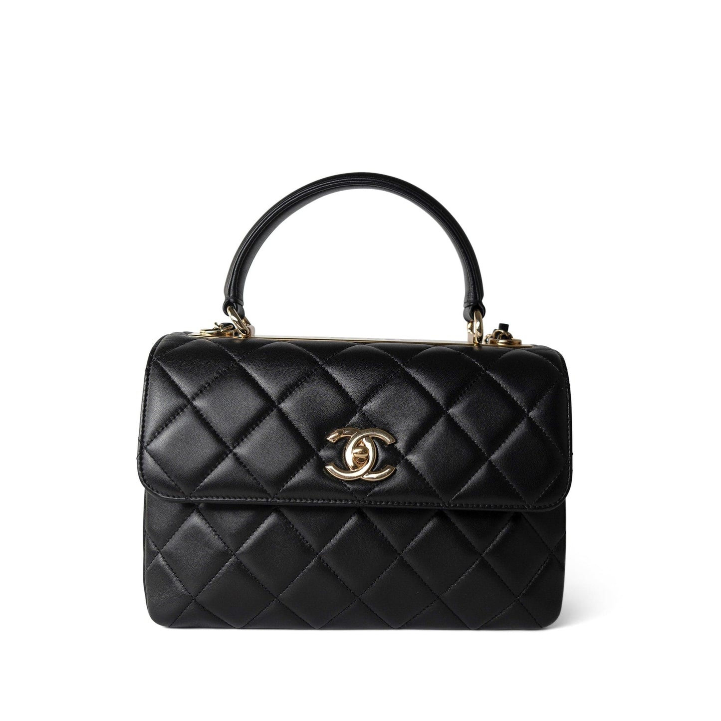 Black Lambskin Quilted Trendy CC Small Light Gold Hardware