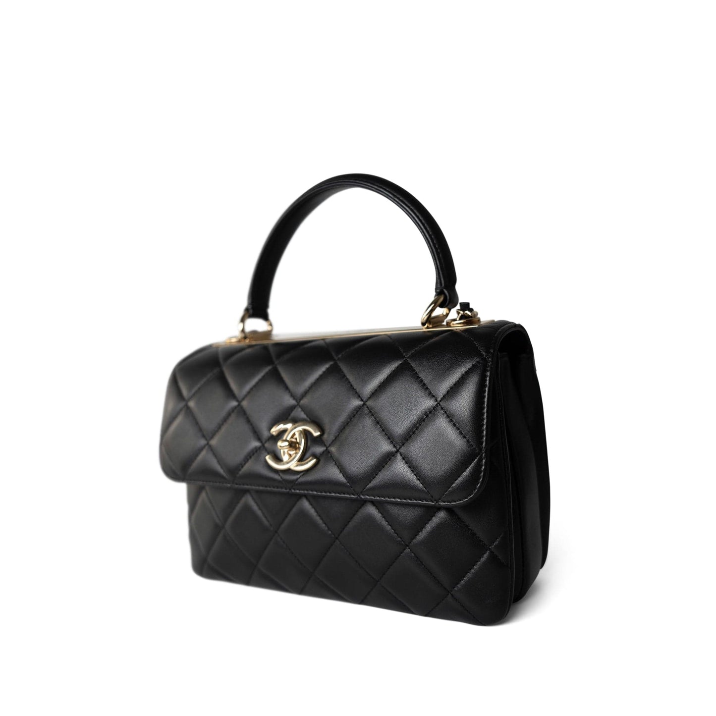 Black Lambskin Quilted Trendy CC Small Light Gold Hardware