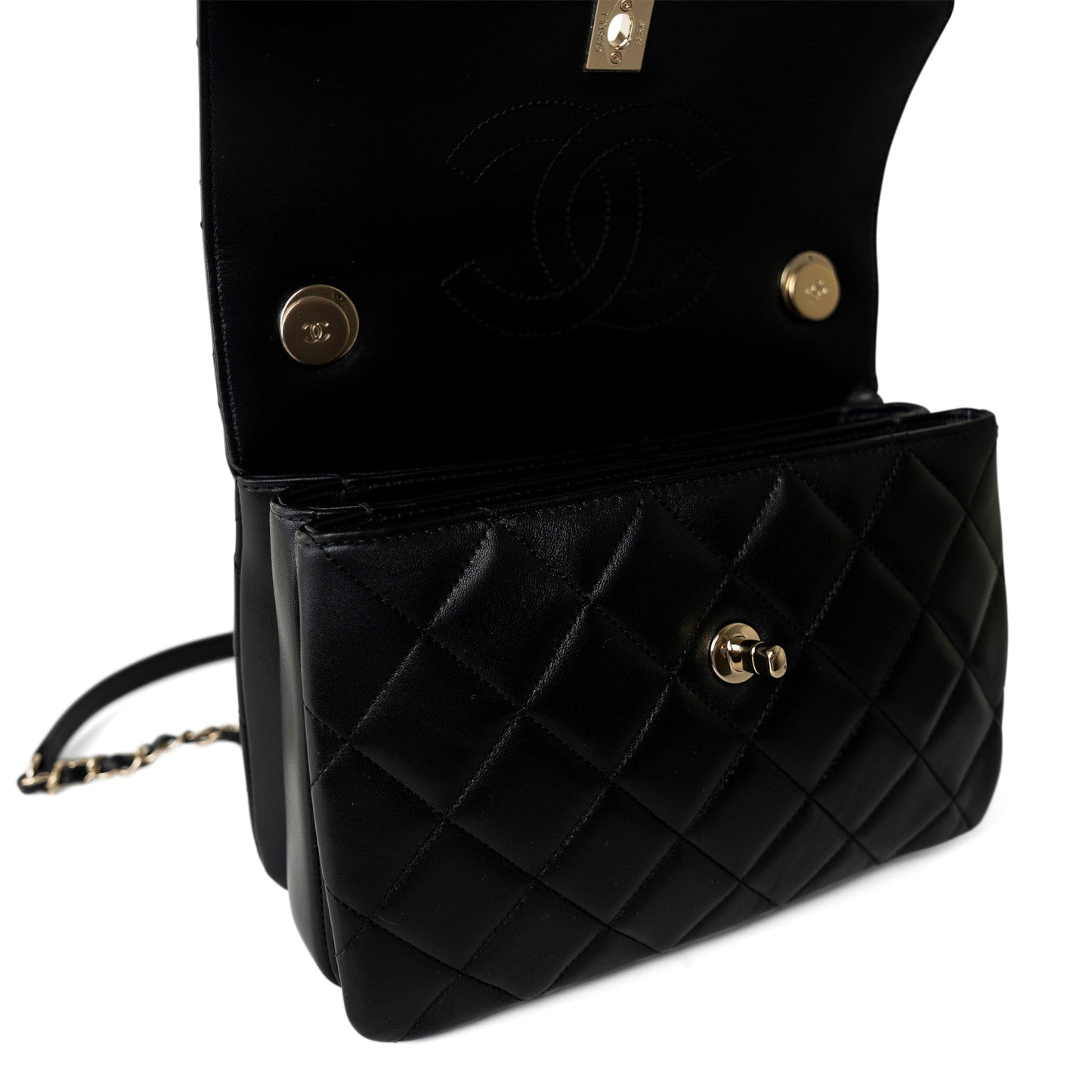 Black Lambskin Quilted Trendy CC Small Light Gold Hardware